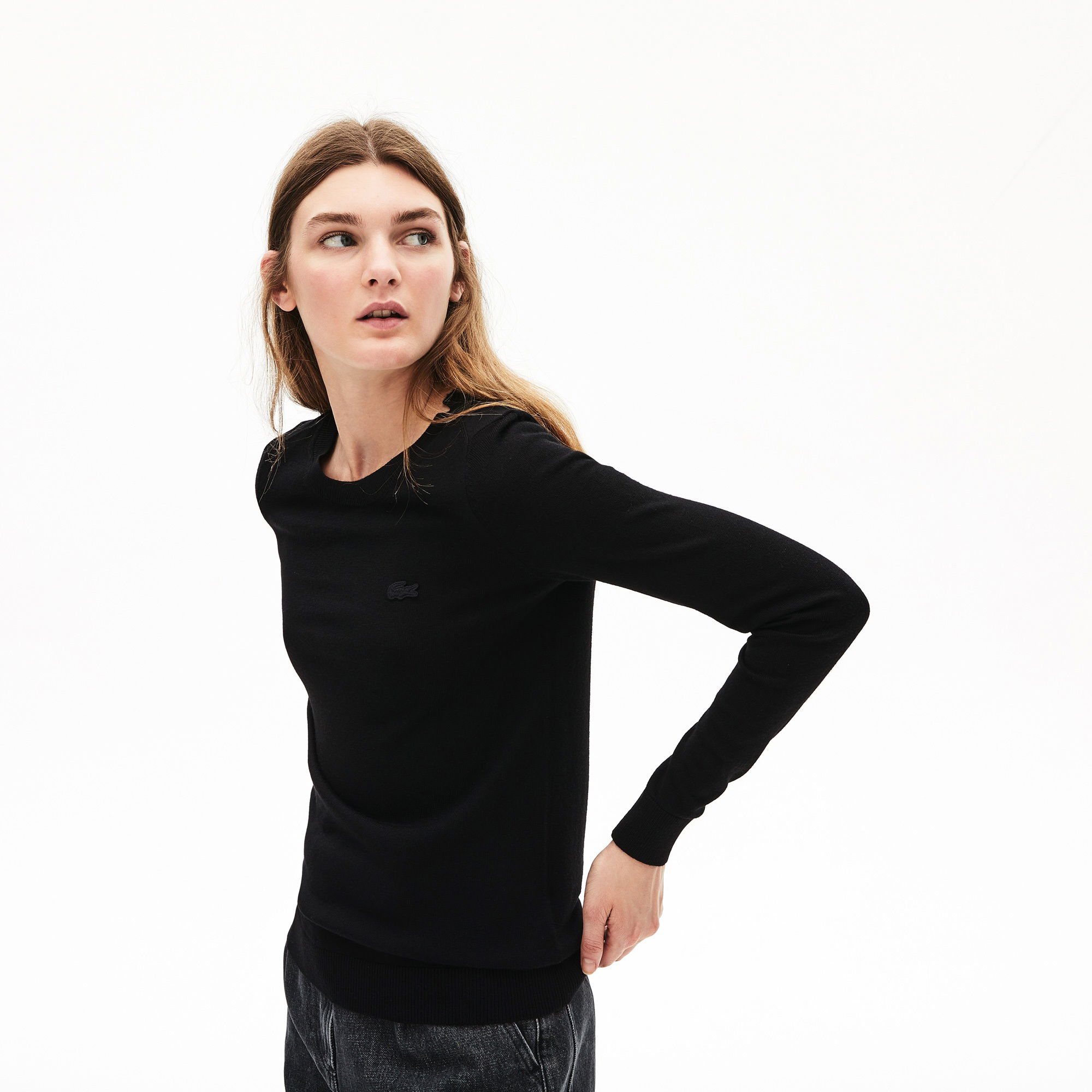 Lacoste Kadın Siyah Bisiklet Yaka Yün Triko Kazak