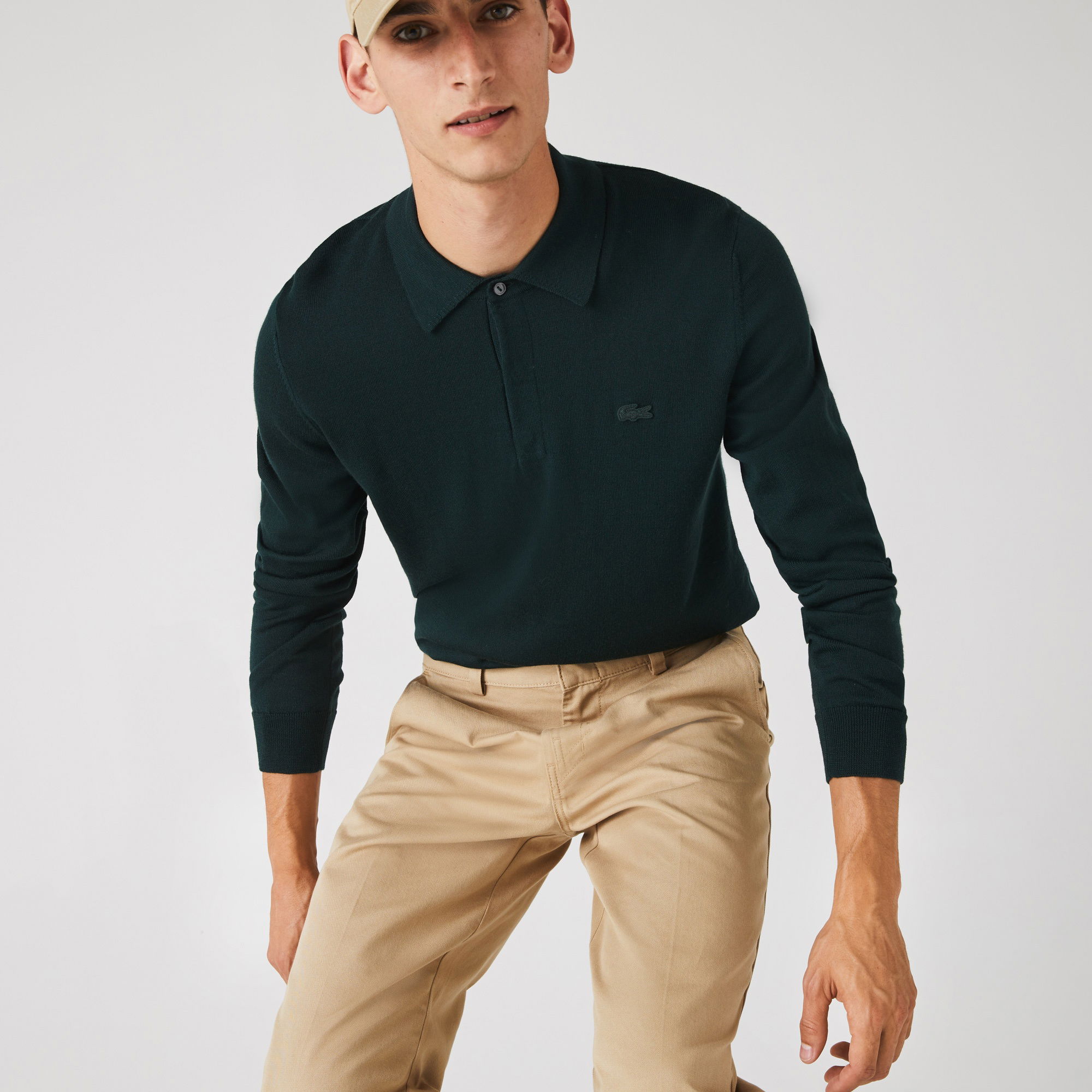 Lacoste Erkek Regular Fit Polo Yaka Yeşil Kazak