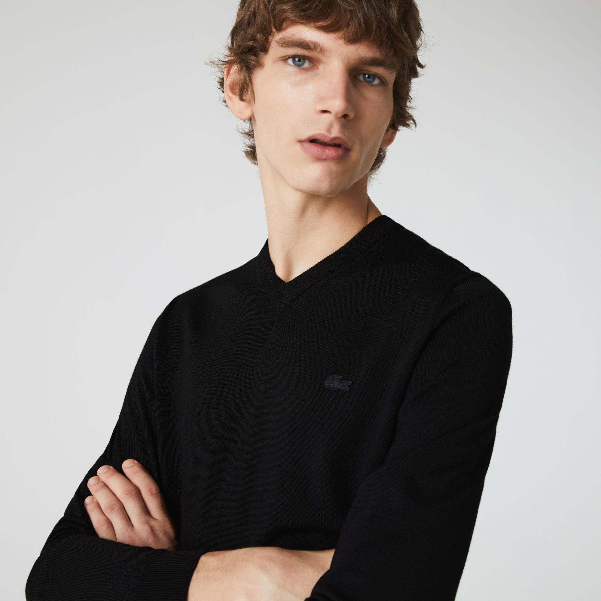 Lacoste Erkek V Yaka Yün Siyah Kazak