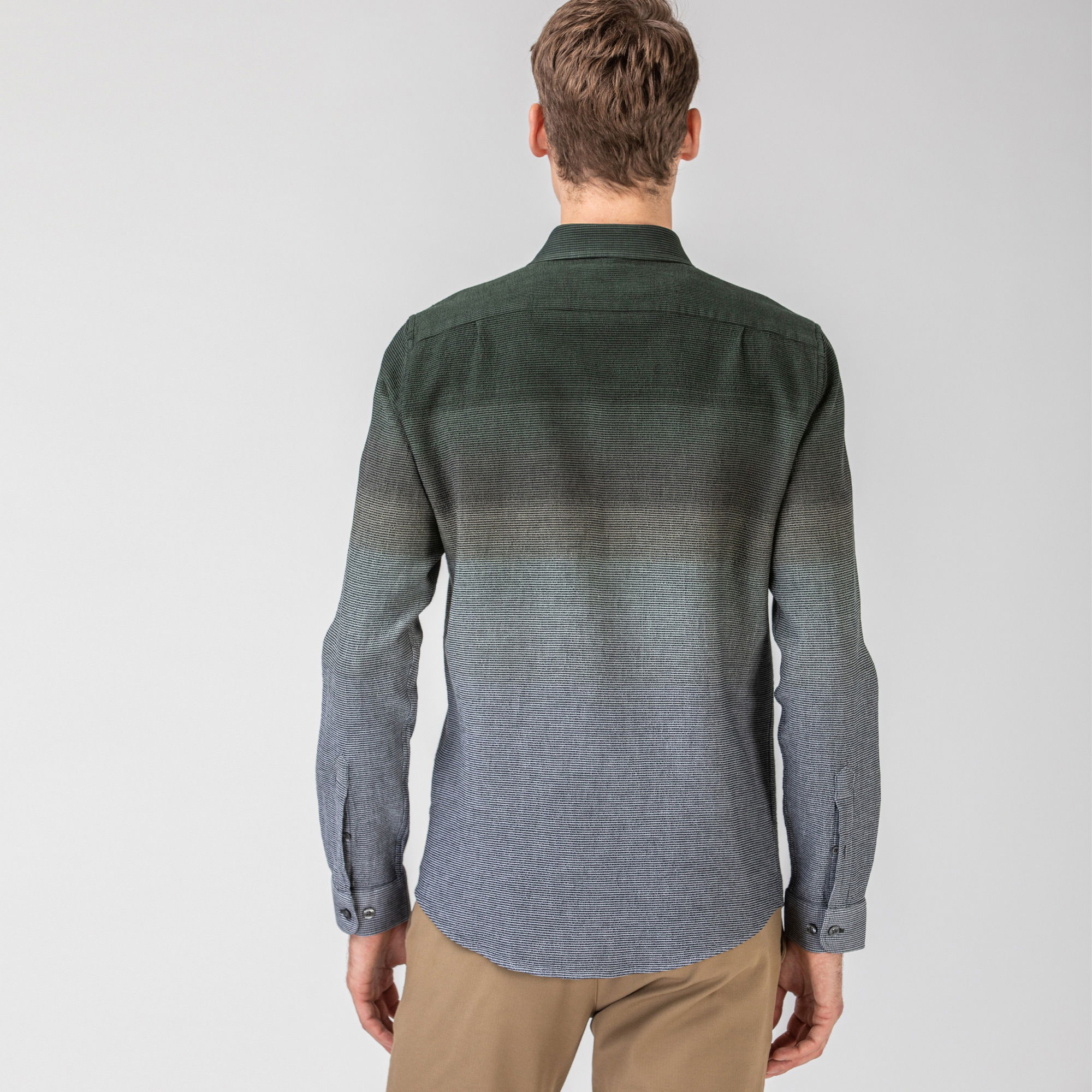 Lacoste Erkek Slim Fit Blok Desenli Haki Gömlek