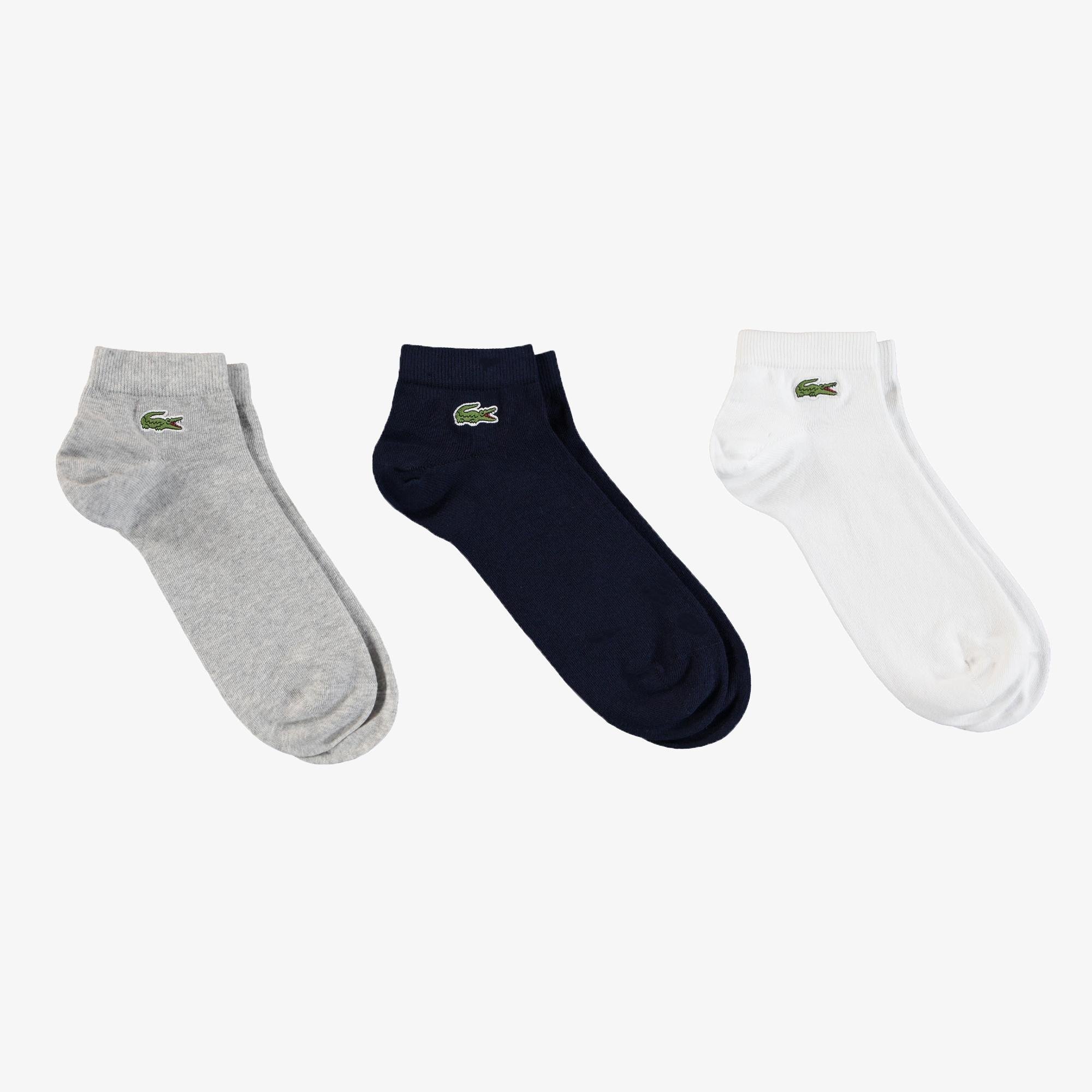Lacoste Sport Unisex Kısa Beyaz - Lacivert - Gri 3'lü Çorap