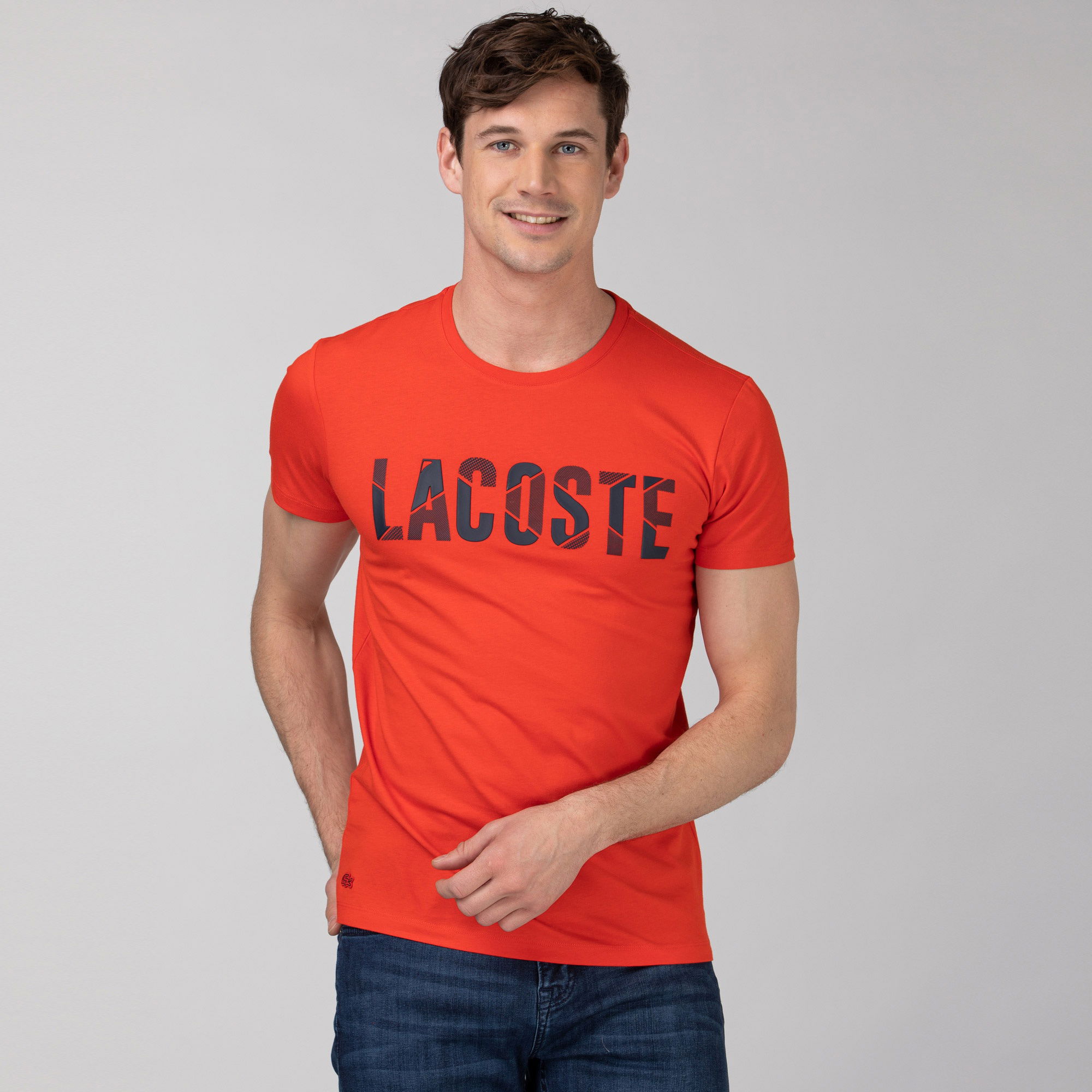Lacoste Erkek Bisiklet Yaka Baskılı Kırmızı T-Shirt