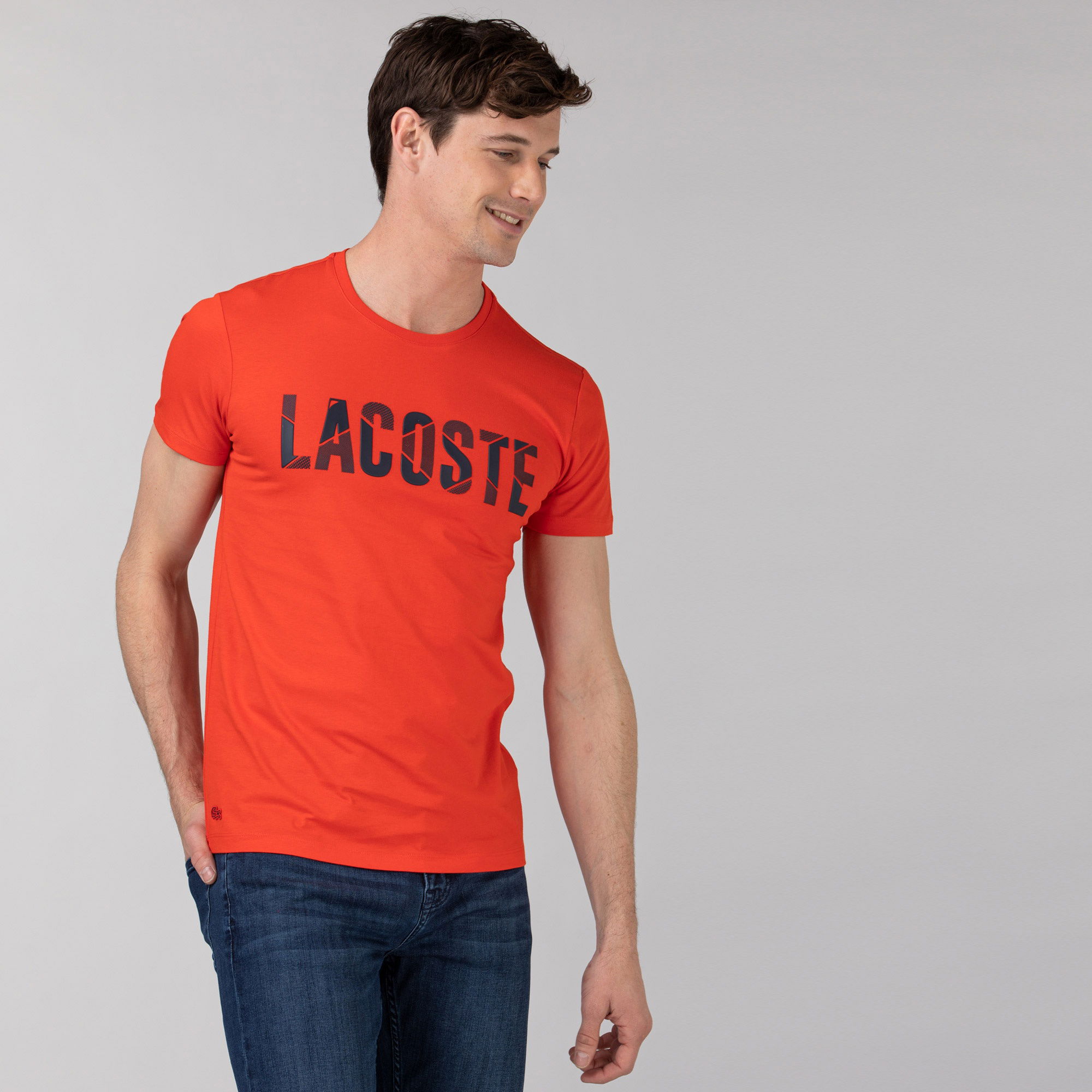 Lacoste Erkek Bisiklet Yaka Baskılı Kırmızı T-Shirt