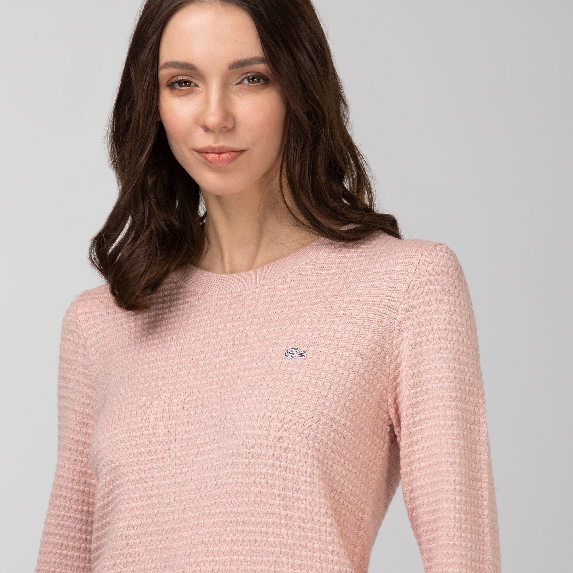 Lacoste Erkek Kayık Yaka Desenli Pembe Kazak