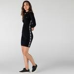 Lacoste Kadın Slim Fit Baskılı Uzun Kollu Dik Yaka Siyah Elbise