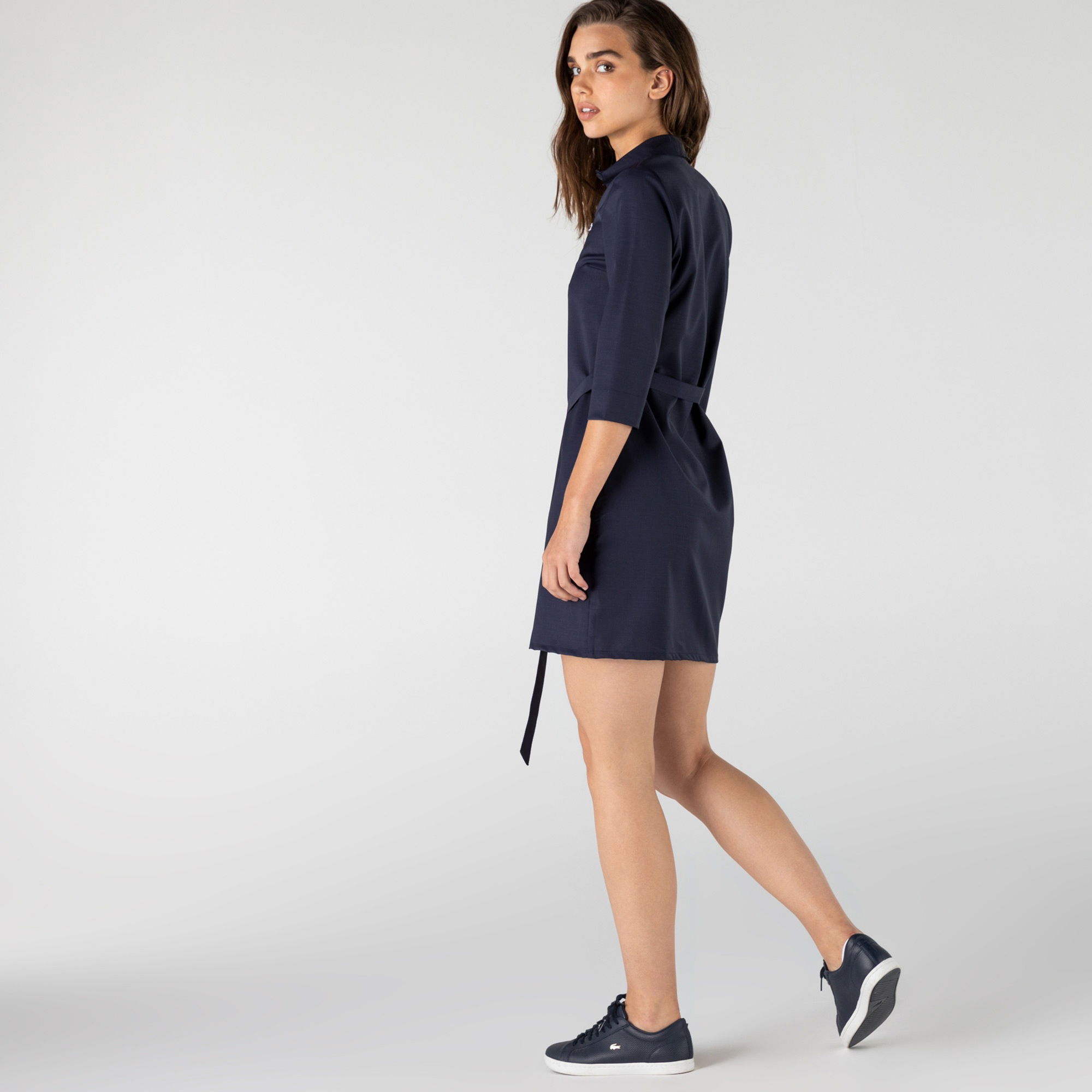 Lacoste Kadın Regular Fit Uzun Kollu Gömlek Yaka Lacivert Elbise