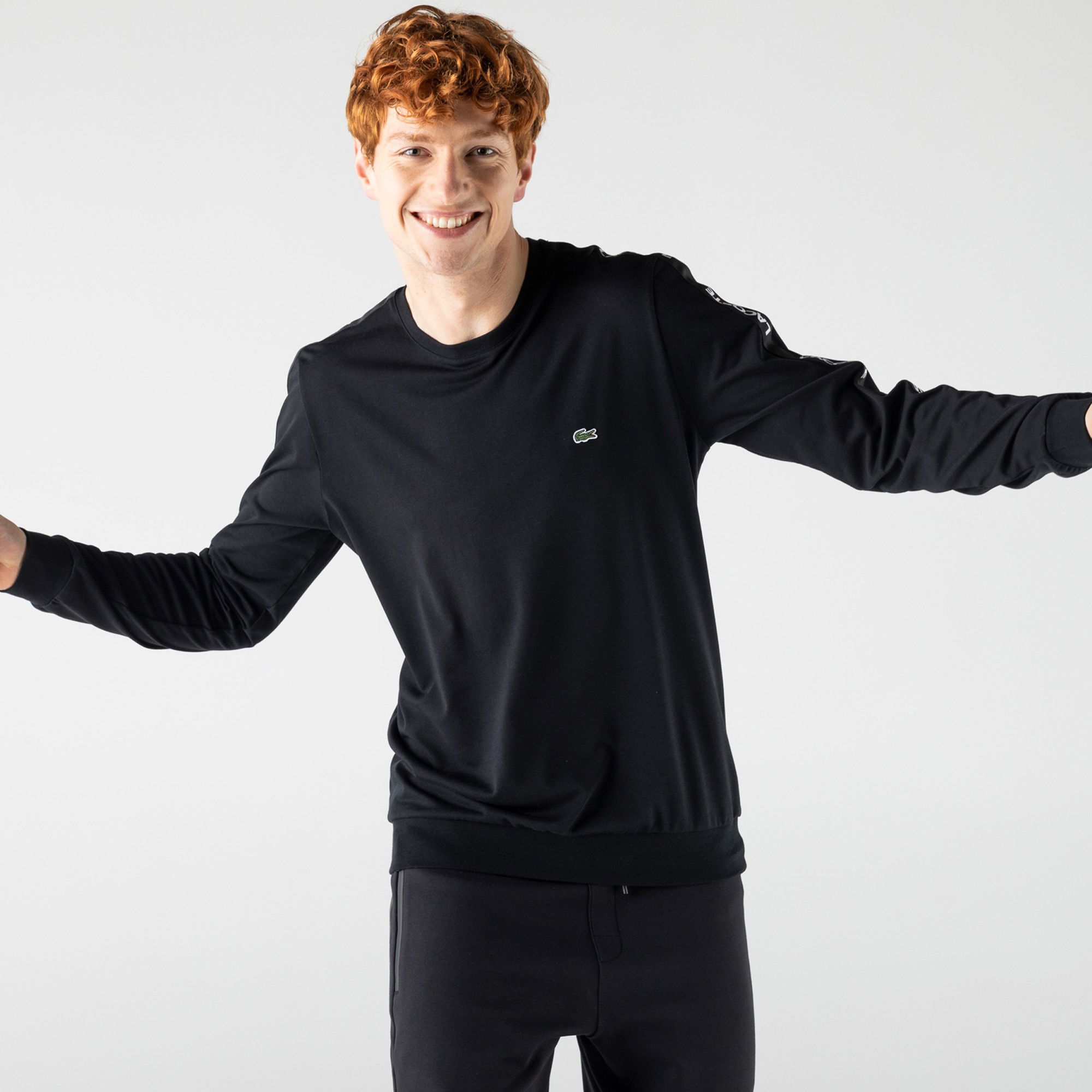 Lacoste SPORT Erkek Slim Fit Baskılı Uzun Kollu Siyah T-Shirt