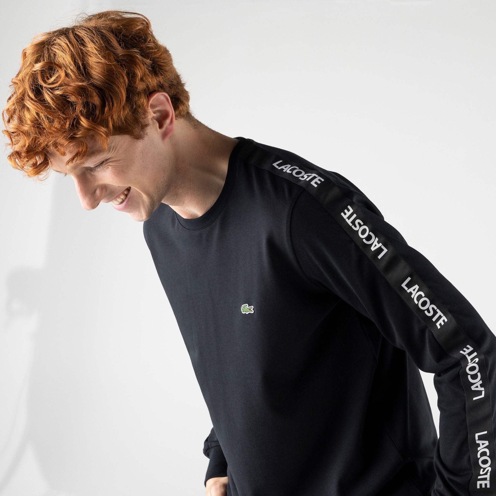 Lacoste SPORT Erkek Slim Fit Baskılı Uzun Kollu Siyah T-Shirt