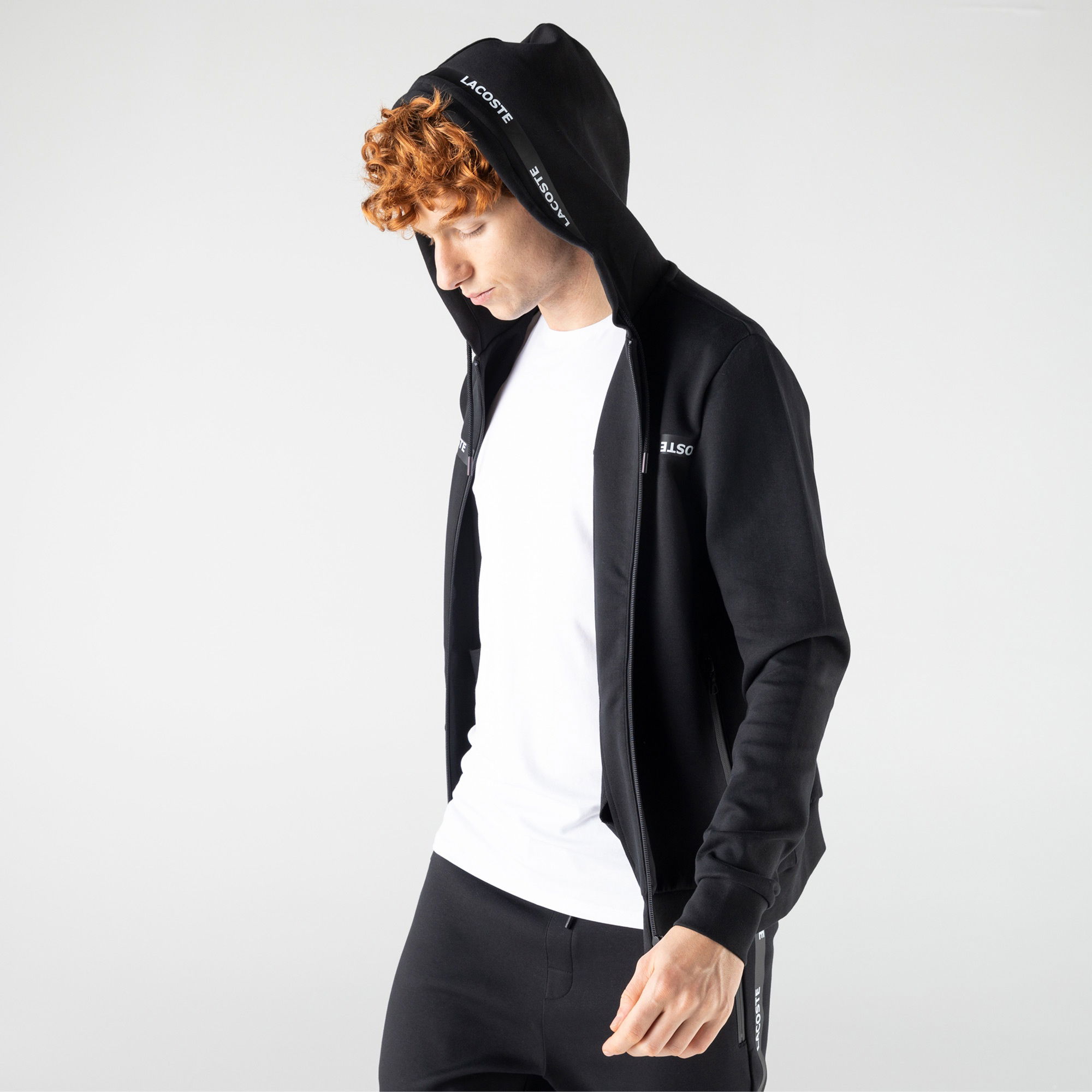 Lacoste Erkek Baskılı Kapüşonlu Siyah Sweatshirt
