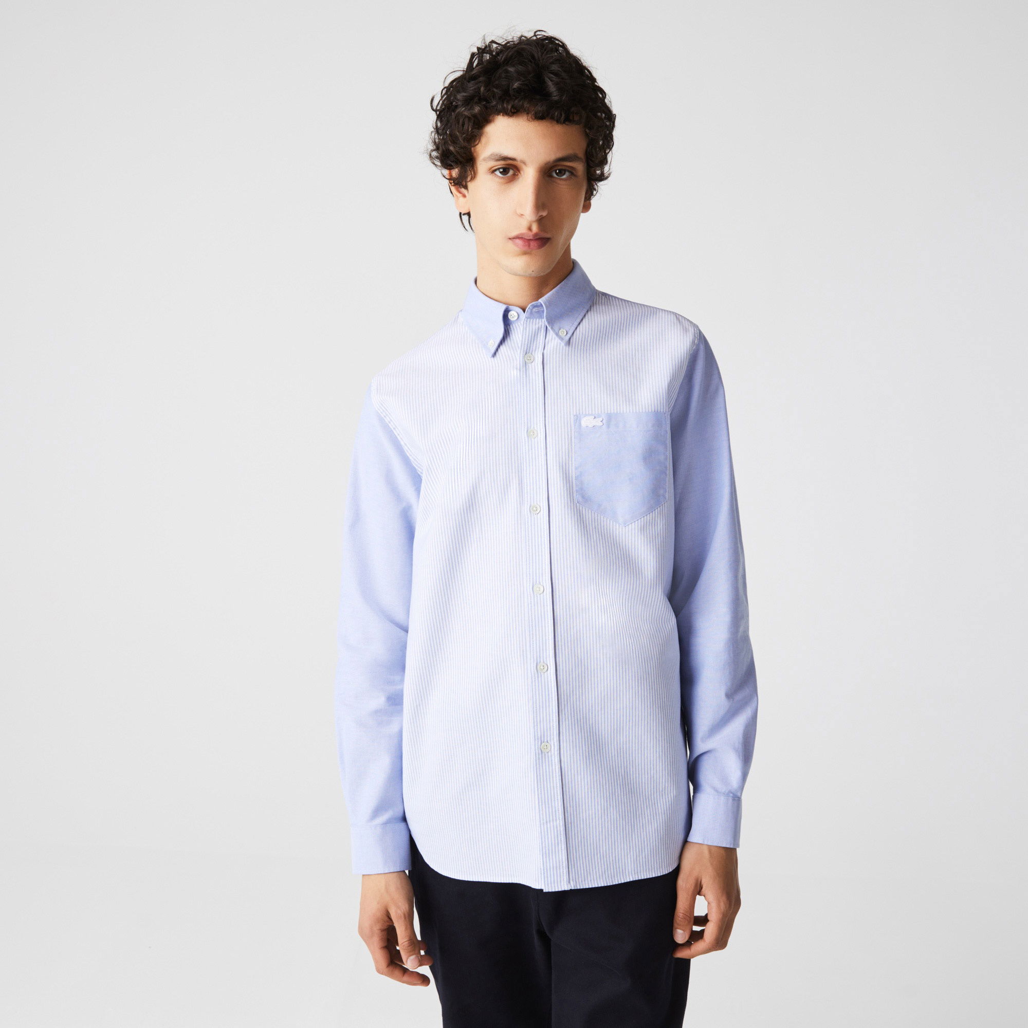 Lacoste Heritage Erkek Regular Fit Uzun Kollu Çizgili Mavi Gömlek