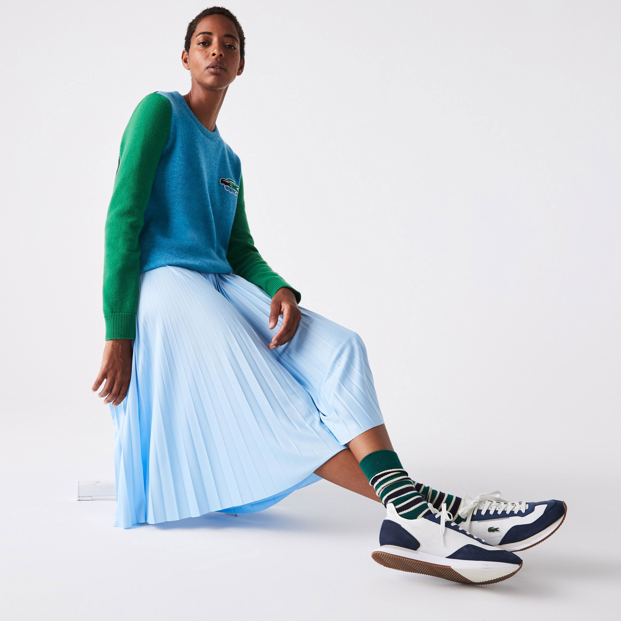 Lacoste Kadın Loose Fit Pileli Mavi Etek
