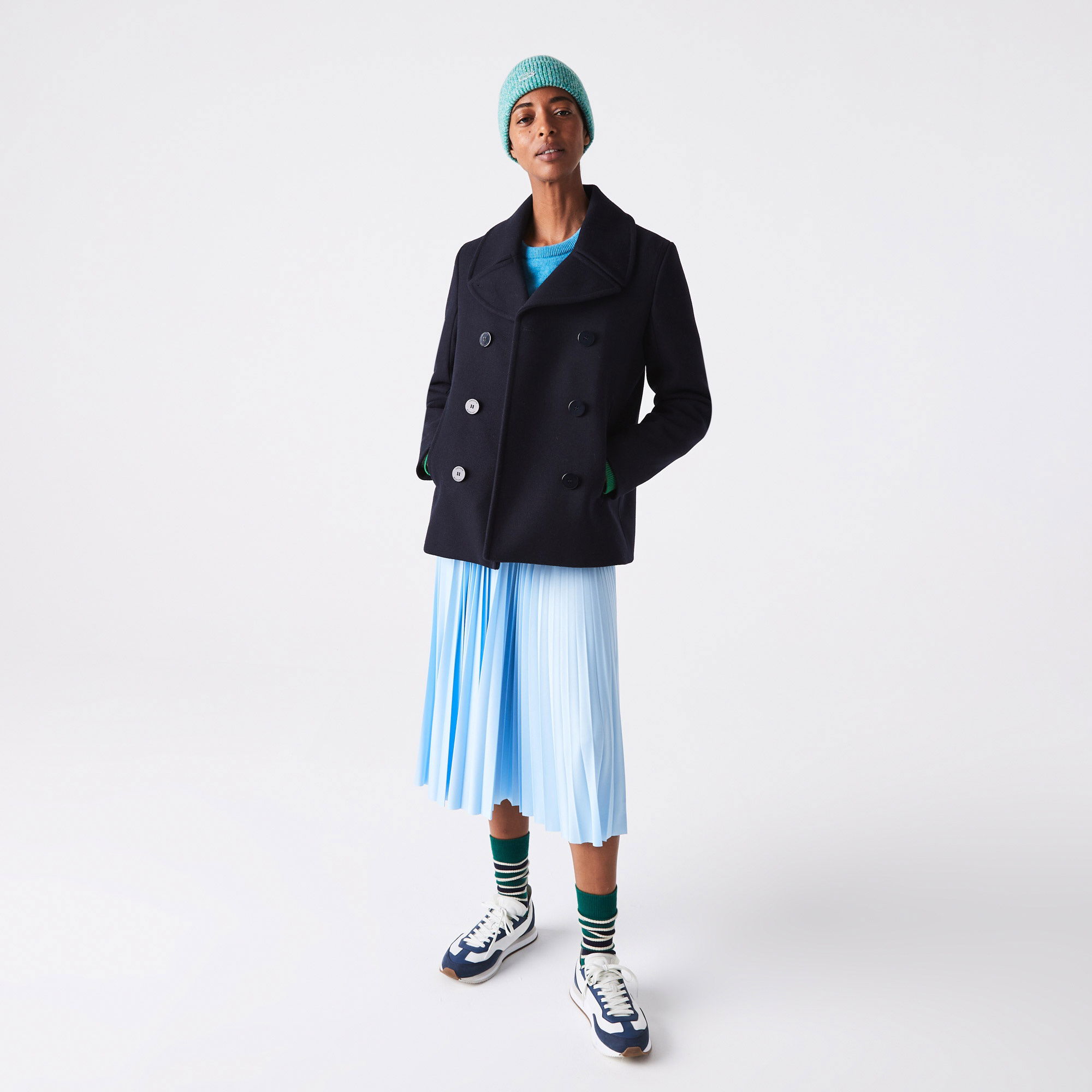 Lacoste Kadın Loose Fit Pileli Mavi Etek