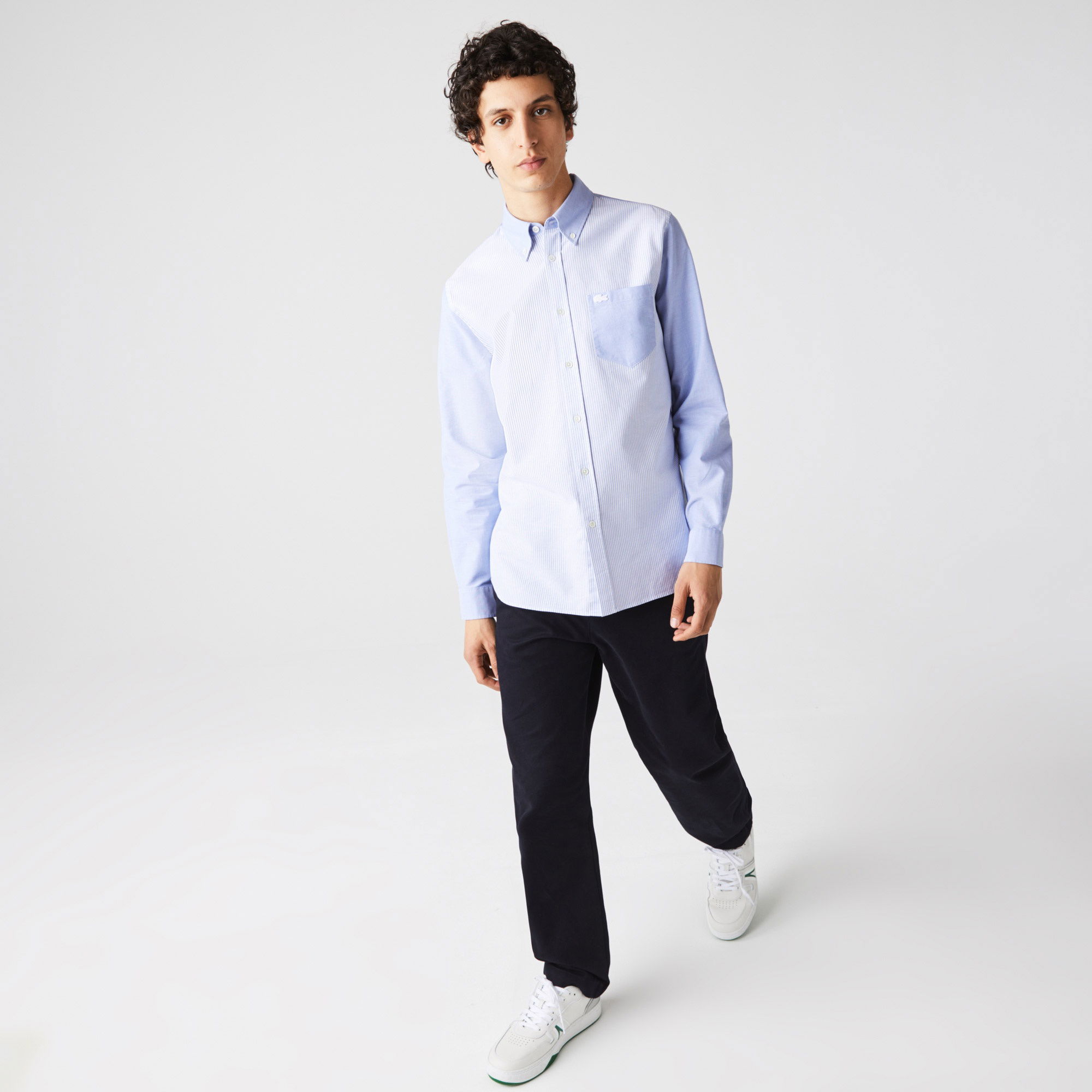 Lacoste Heritage Erkek Regular Fit Uzun Kollu Çizgili Mavi Gömlek