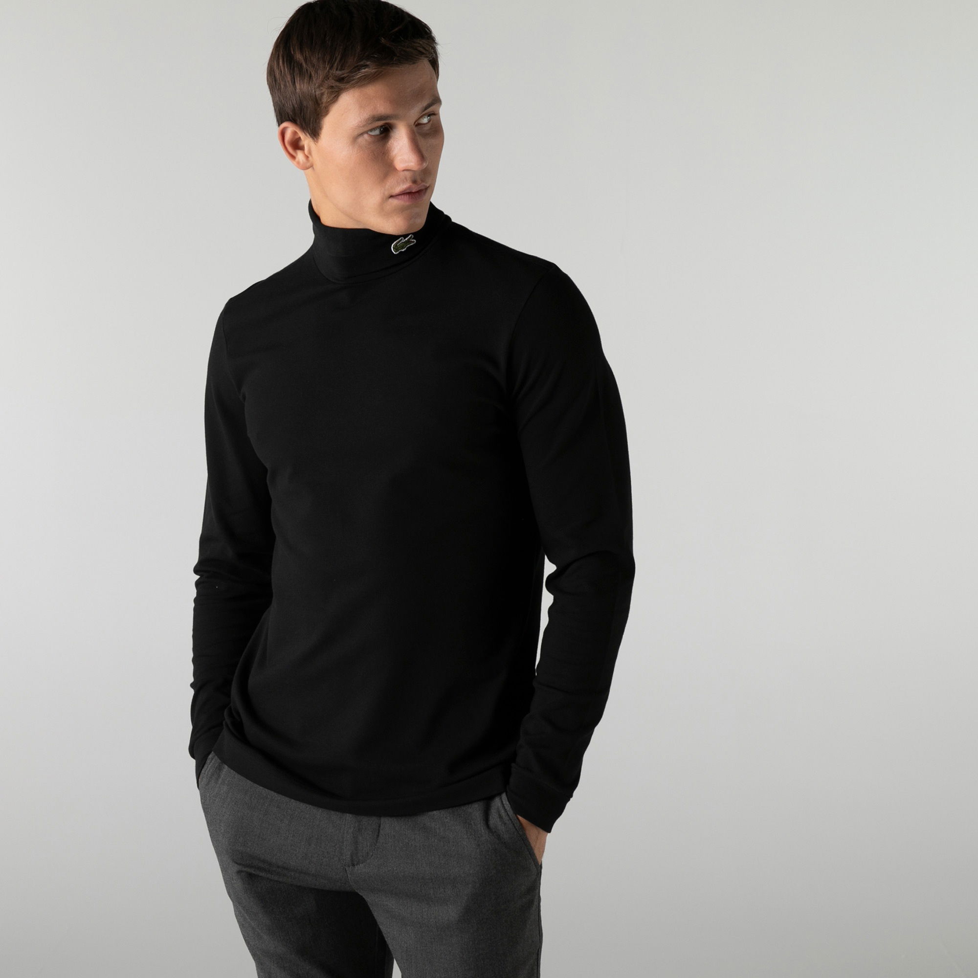 Lacoste Erkek Regular Fit Uzun Kollu Boğazlı Yaka Siyah T-Shirt