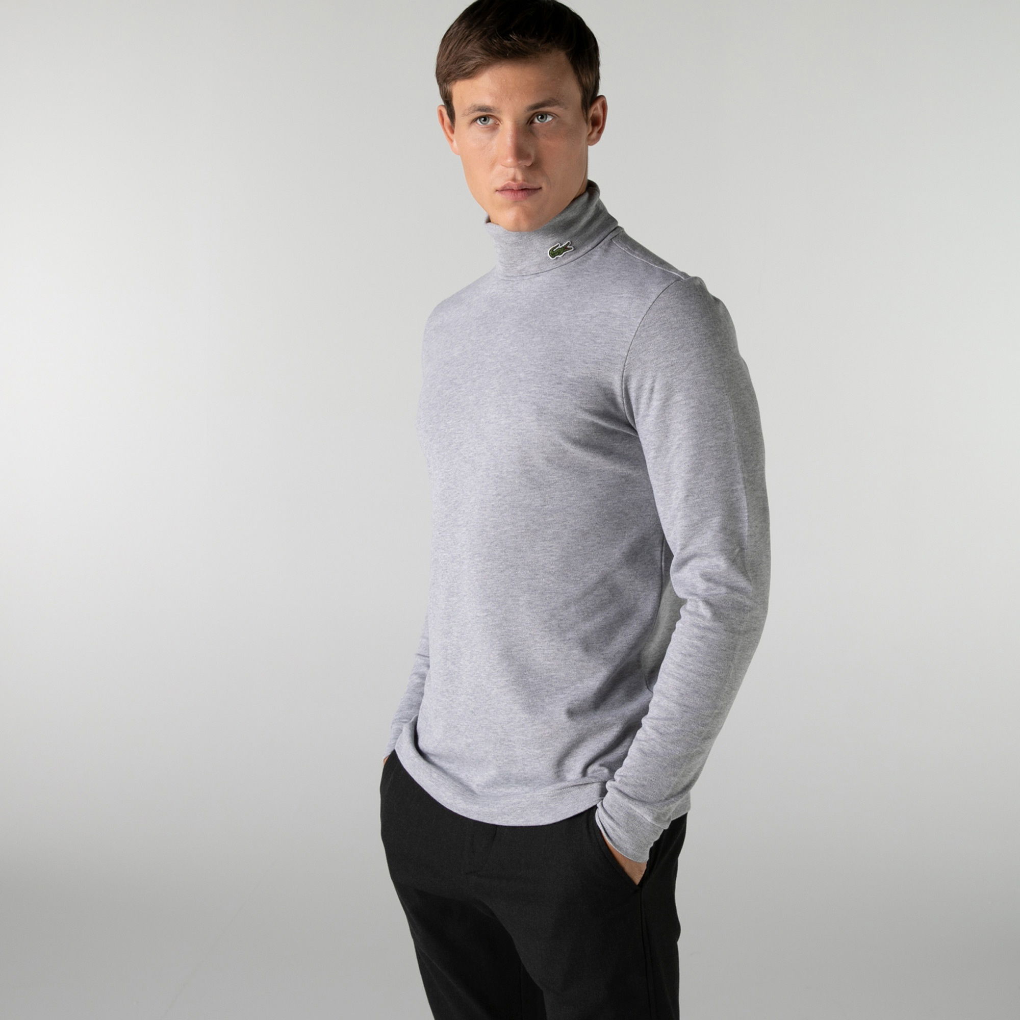 Lacoste Erkek Regular Fit Uzun Kollu Boğazlı Yaka Gri T-Shirt
