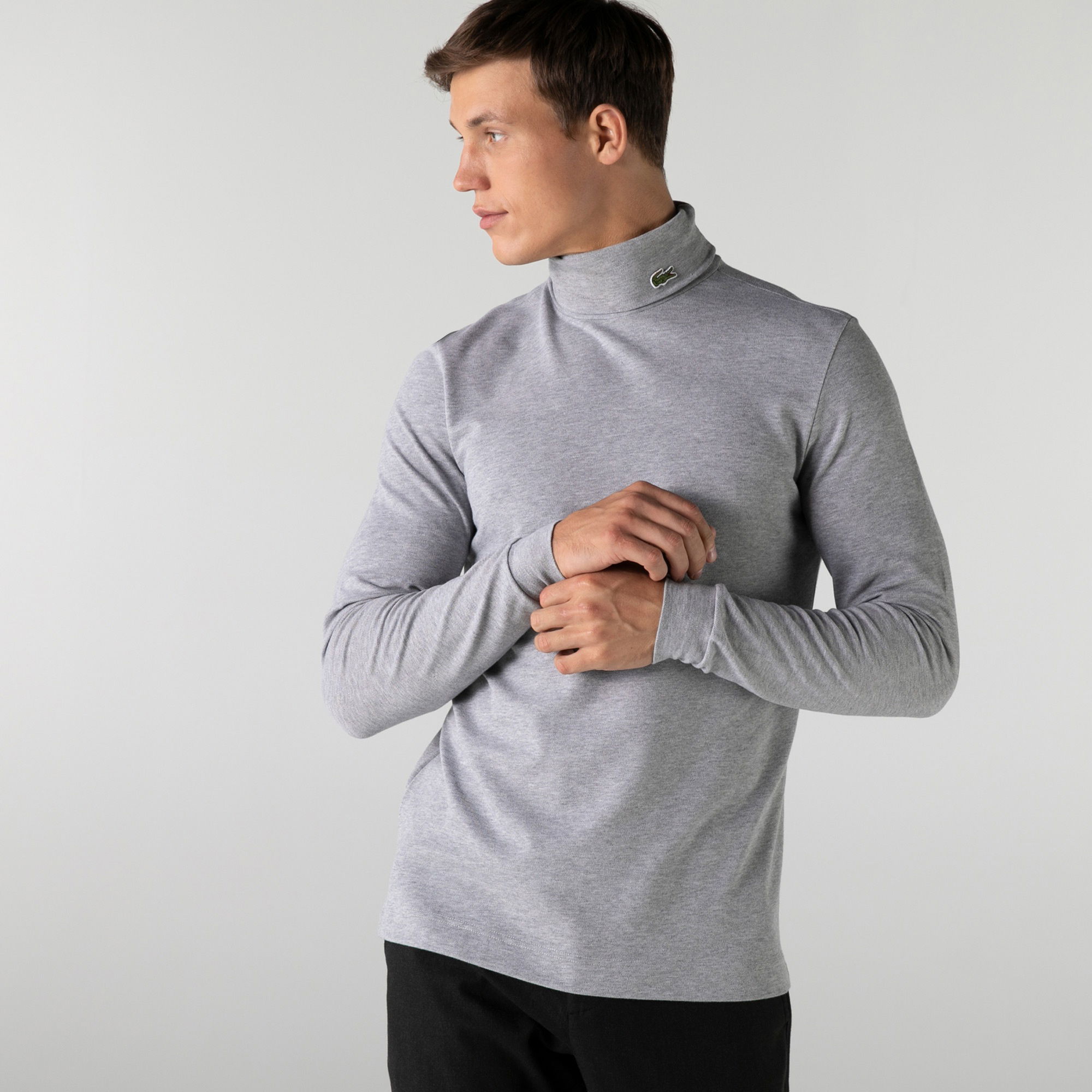 Lacoste Erkek Regular Fit Uzun Kollu Boğazlı Yaka Gri T-Shirt