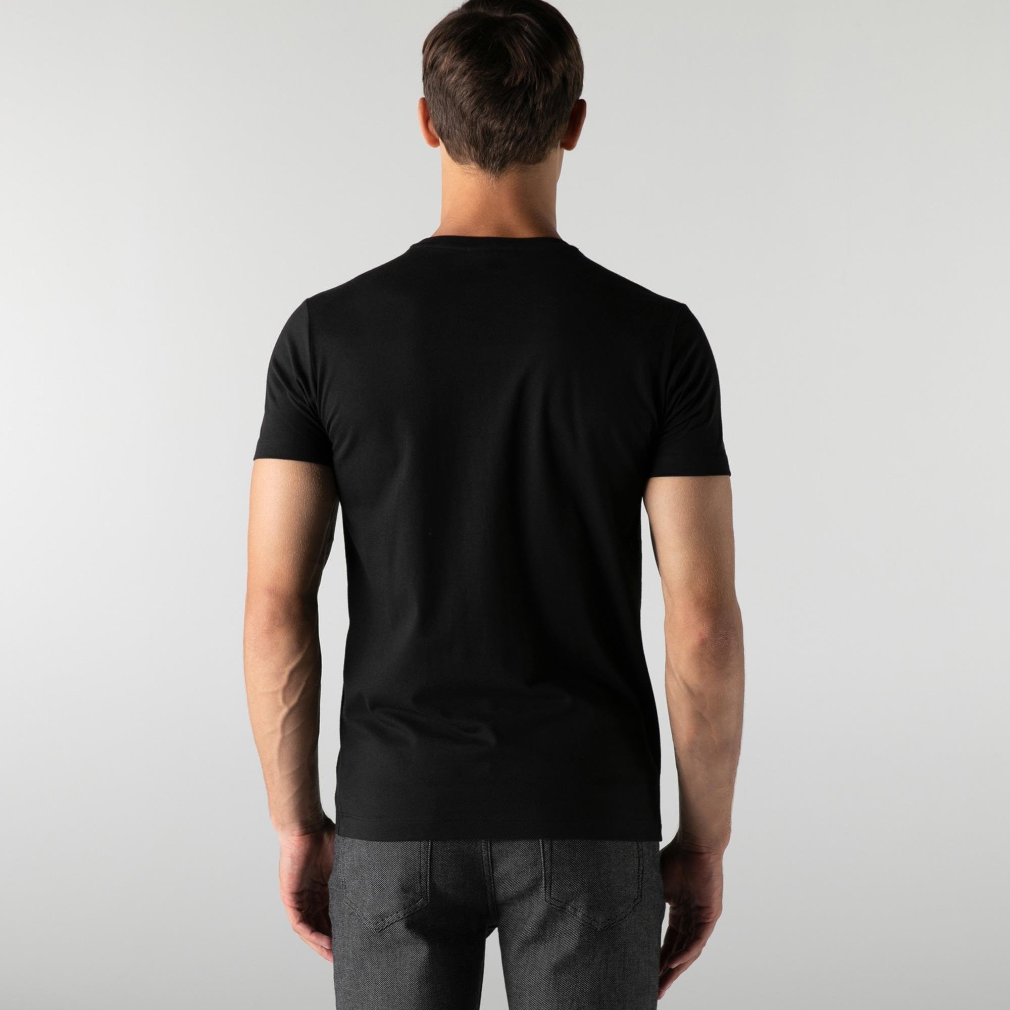 Lacoste Erkek Slim Fit Bisiklet Yaka Baskılı Siyah T-Shirt
