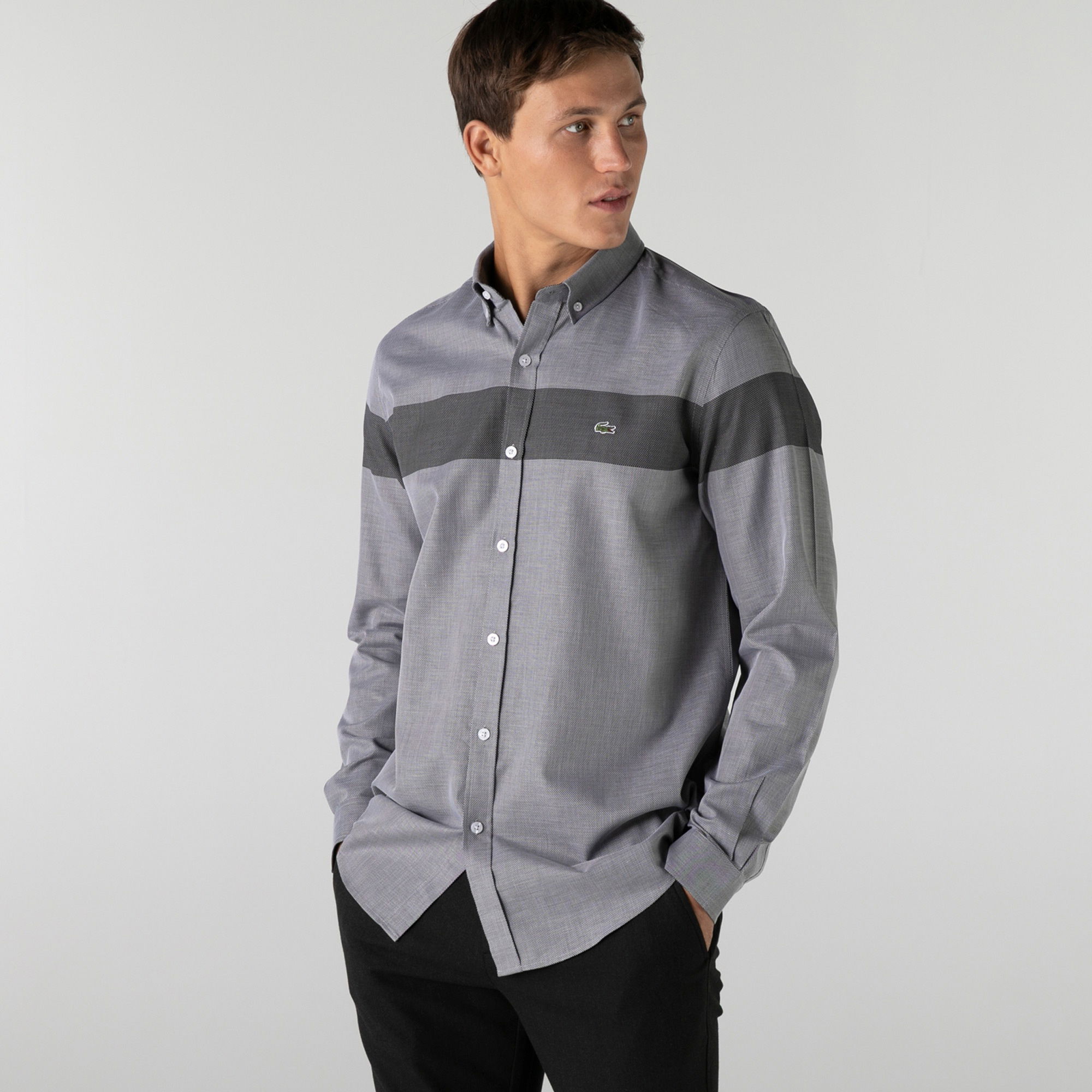 Lacoste Erkek Regular Fit Renk Bloklu Gri Gömlek