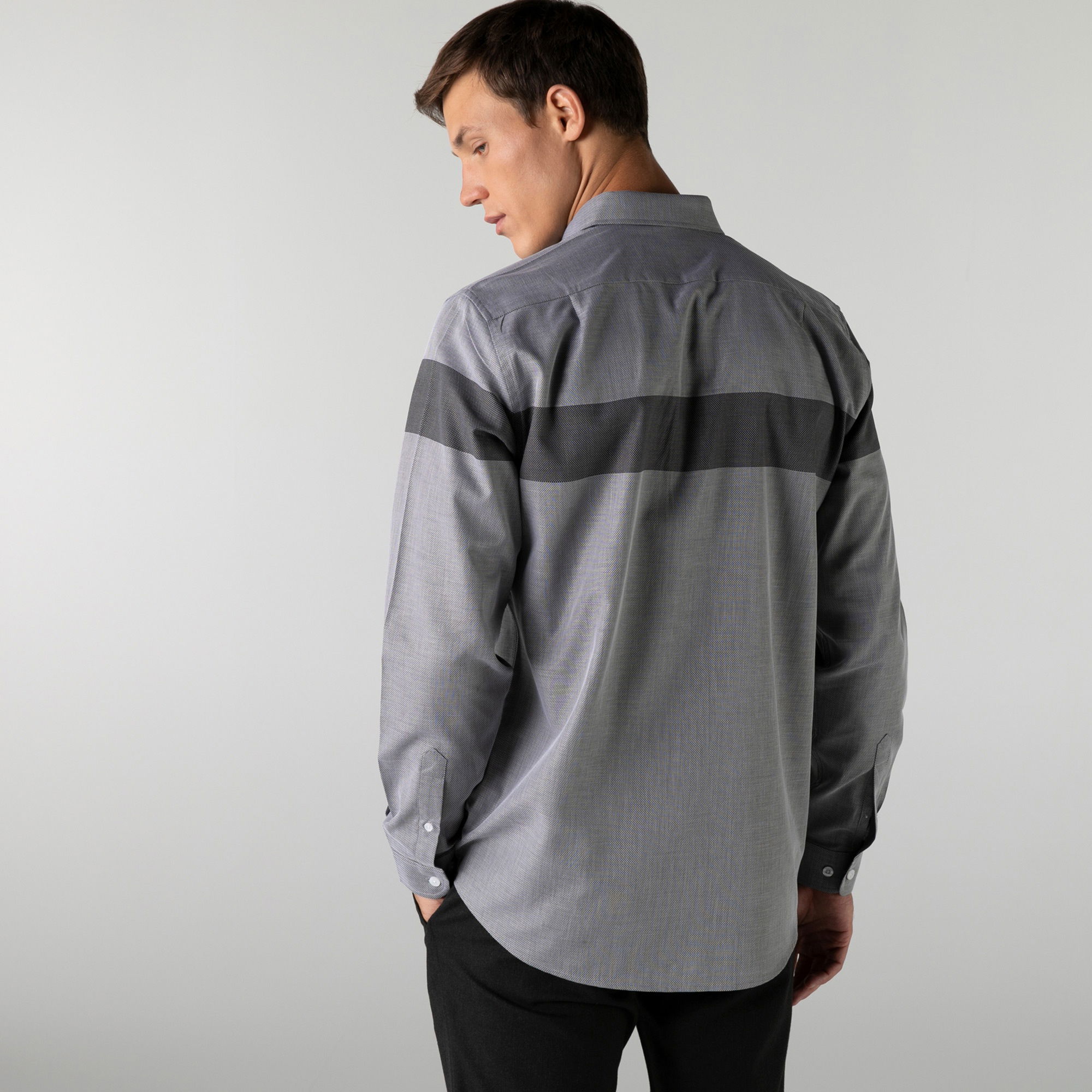 Lacoste Erkek Regular Fit Renk Bloklu Gri Gömlek