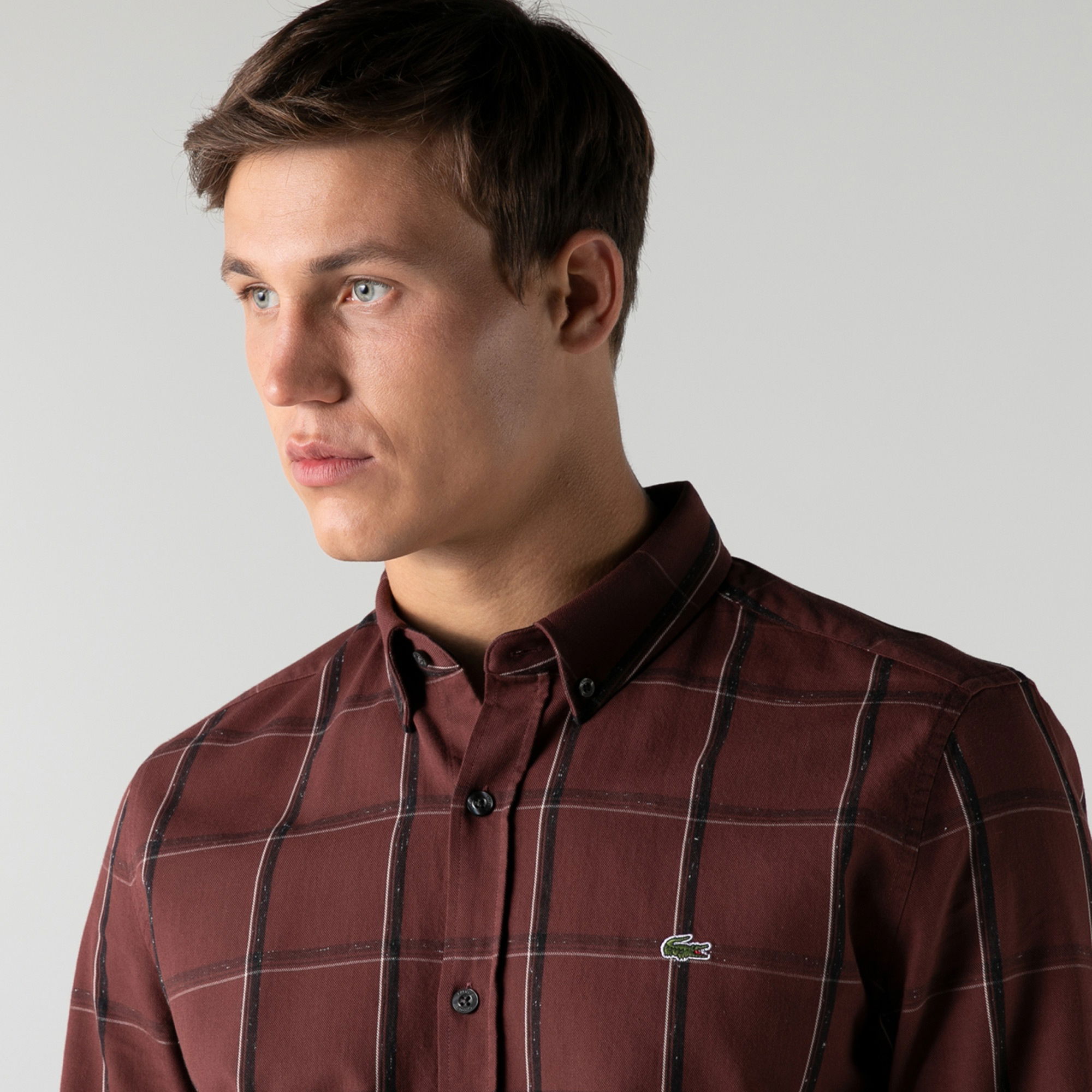 Lacoste Erkek Slim Fit Ekose Bordo Gömlek