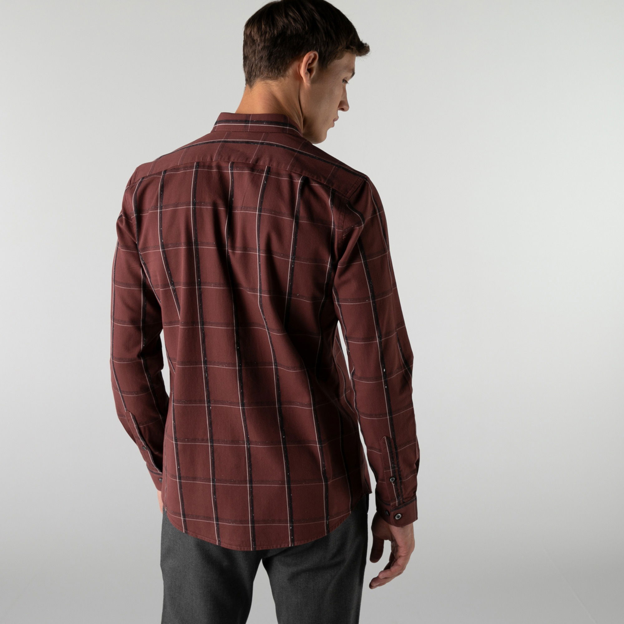Lacoste Erkek Slim Fit Ekose Bordo Gömlek