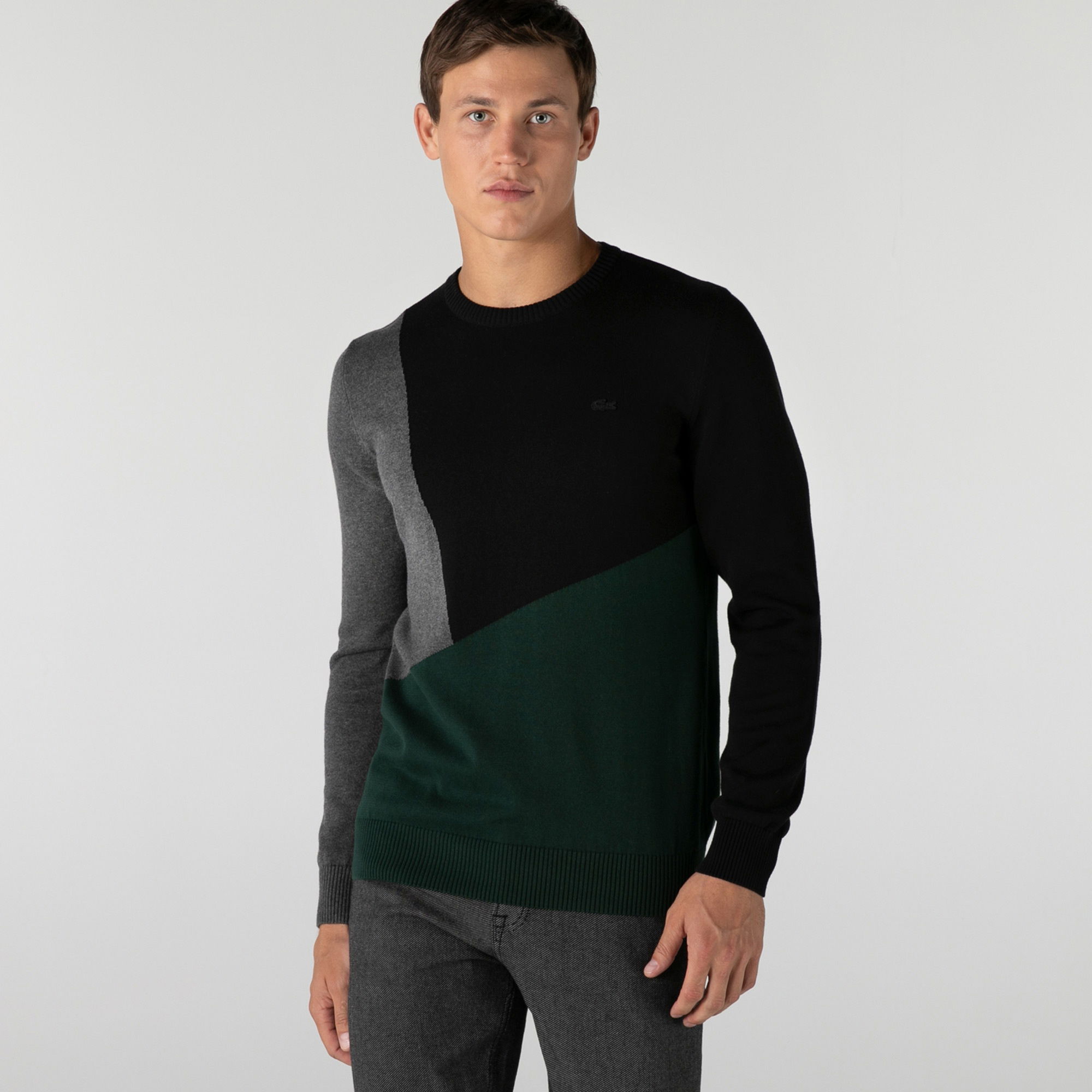 Lacoste Erkek Regular Fit Bisiklet Yaka Renk Bloklu Siyah Kazak