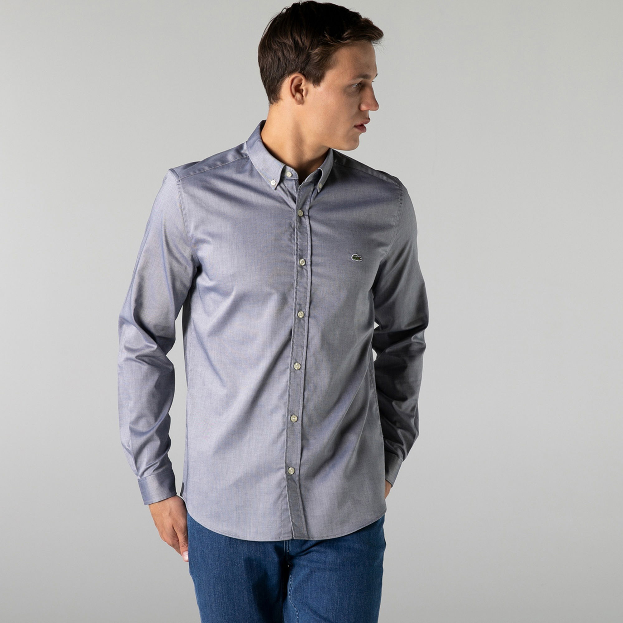 Lacoste Erkek Regular Fit Düğmeli Yaka Lacivert Gömlek