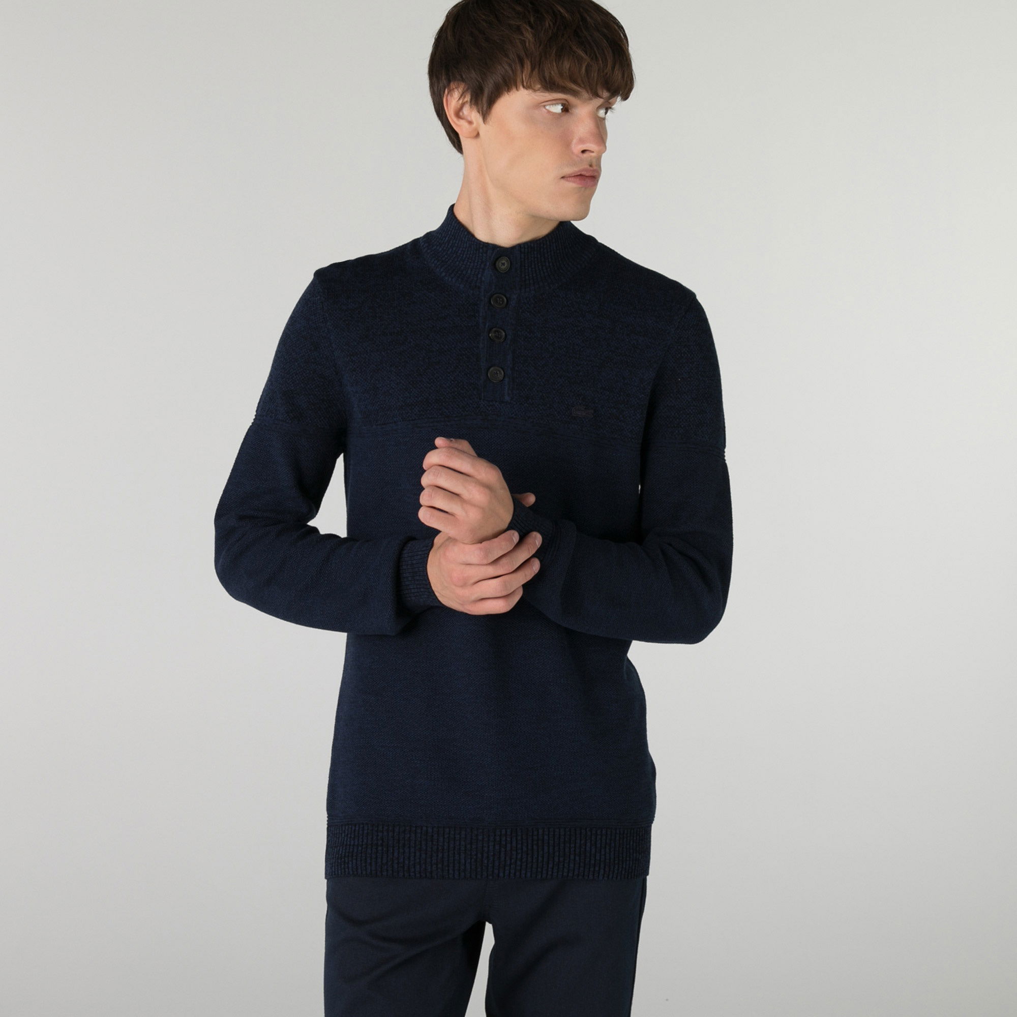 Lacoste Erkek Regular Fit Düğmeli Yaka Lacivert Kazak