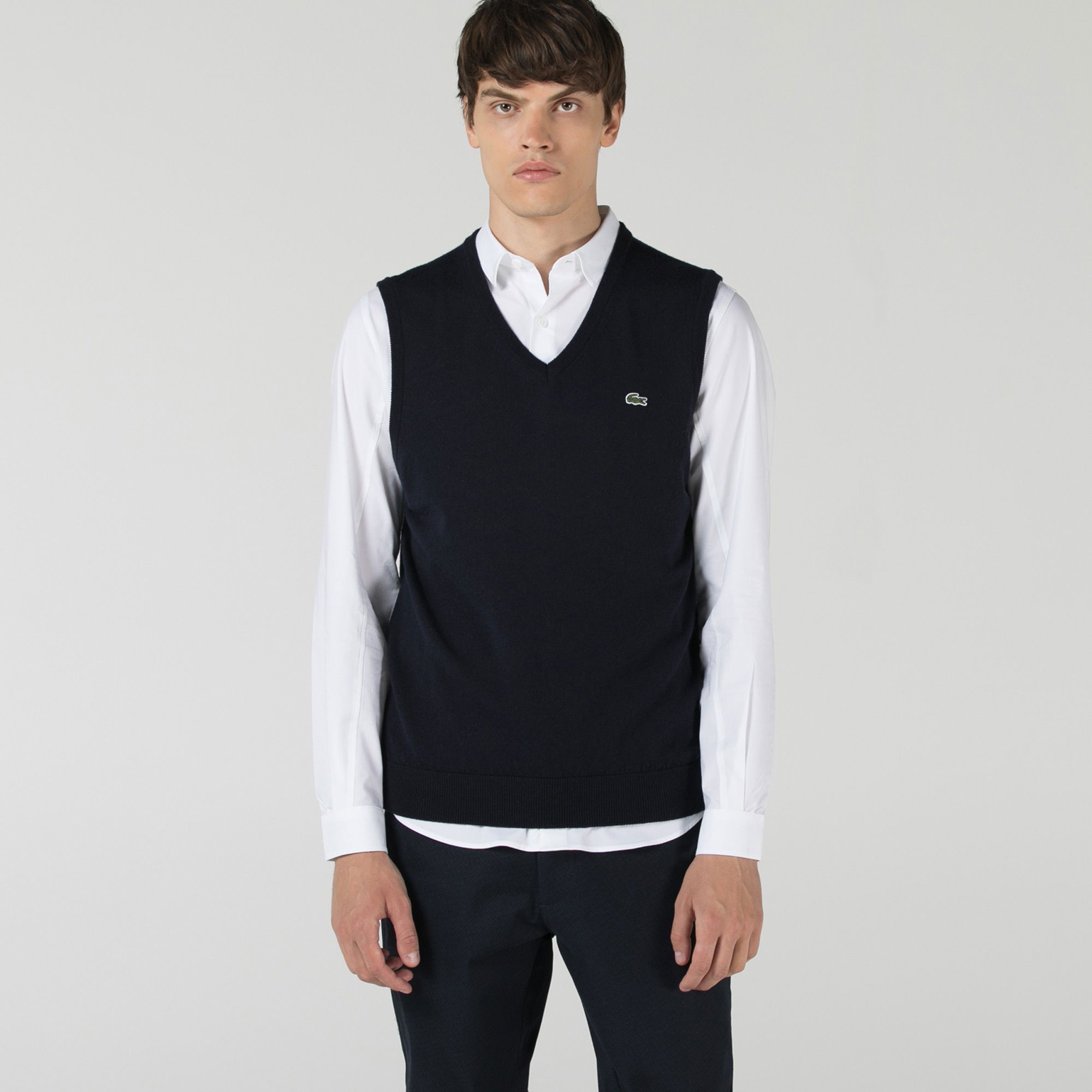 Lacoste Erkek V Yaka Yün Lacivert Süveter