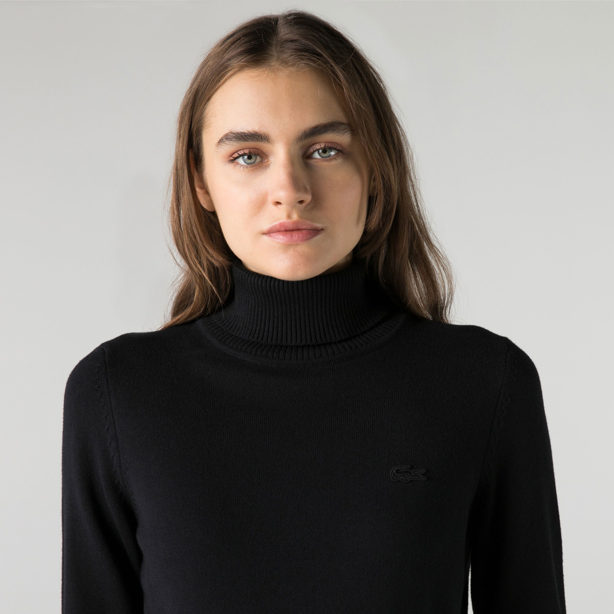 Lacoste Kadın Regular Fit Uzun Kollu Boğazlı Yaka Siyah Elbise
