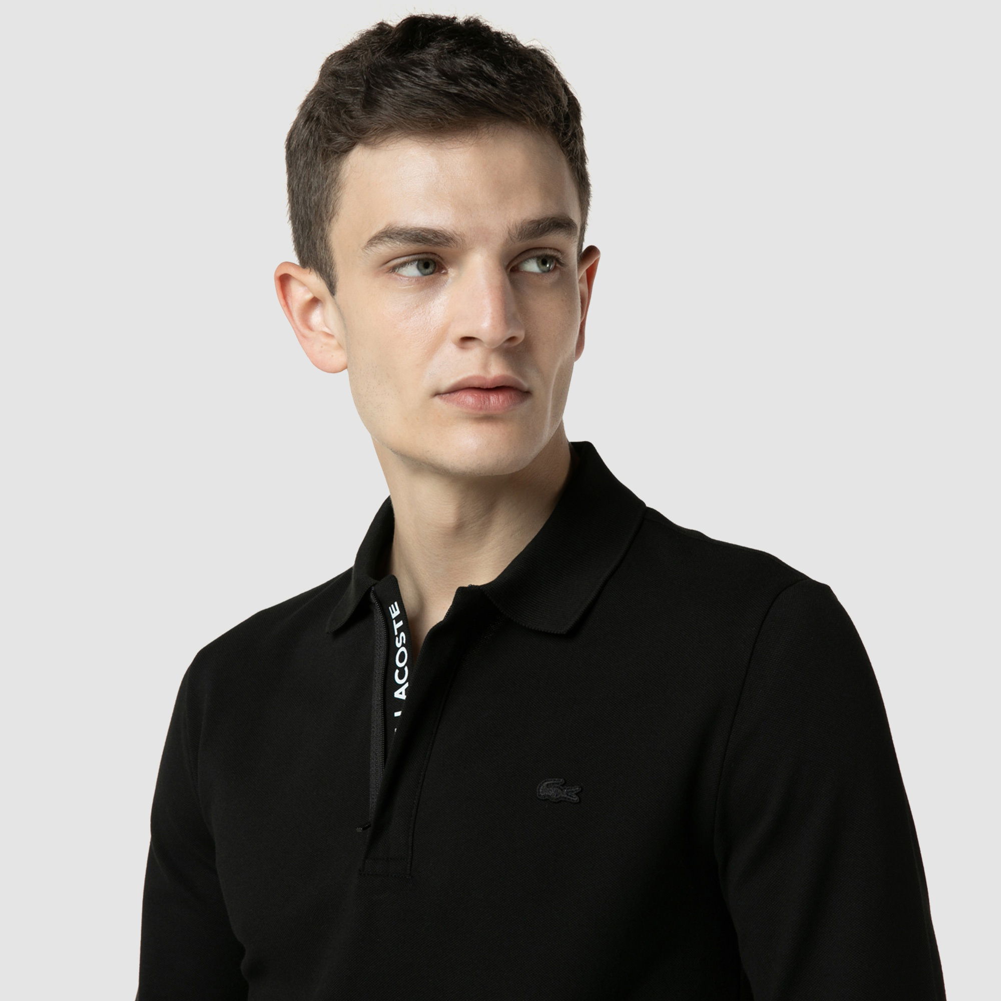 Lacoste Erkek Slim Fit Uzun Kollu Yarım Fermuarlı Siyah Polo