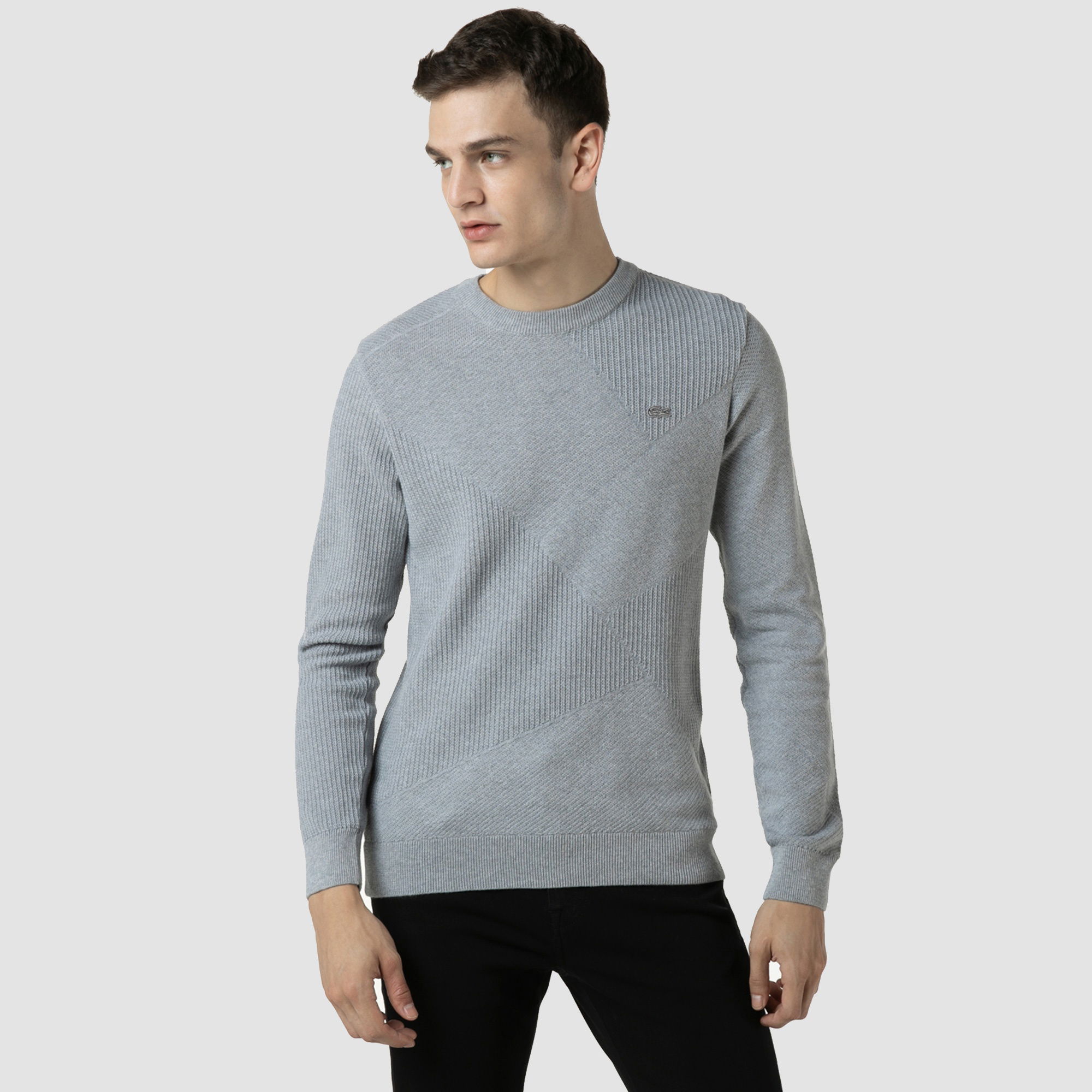 Lacoste Erkek Regular Fit Bisiklet Yaka Renk Bloklu Gri Kazak