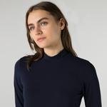 Lacoste Kadın Slim Fit Uzun Kollu Yarım Yaka Lacivert T-Shirt