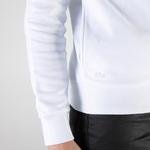 Lacoste Erkek Slim Fit Kapüşonlu Çizgili Beyaz Sweatshirt