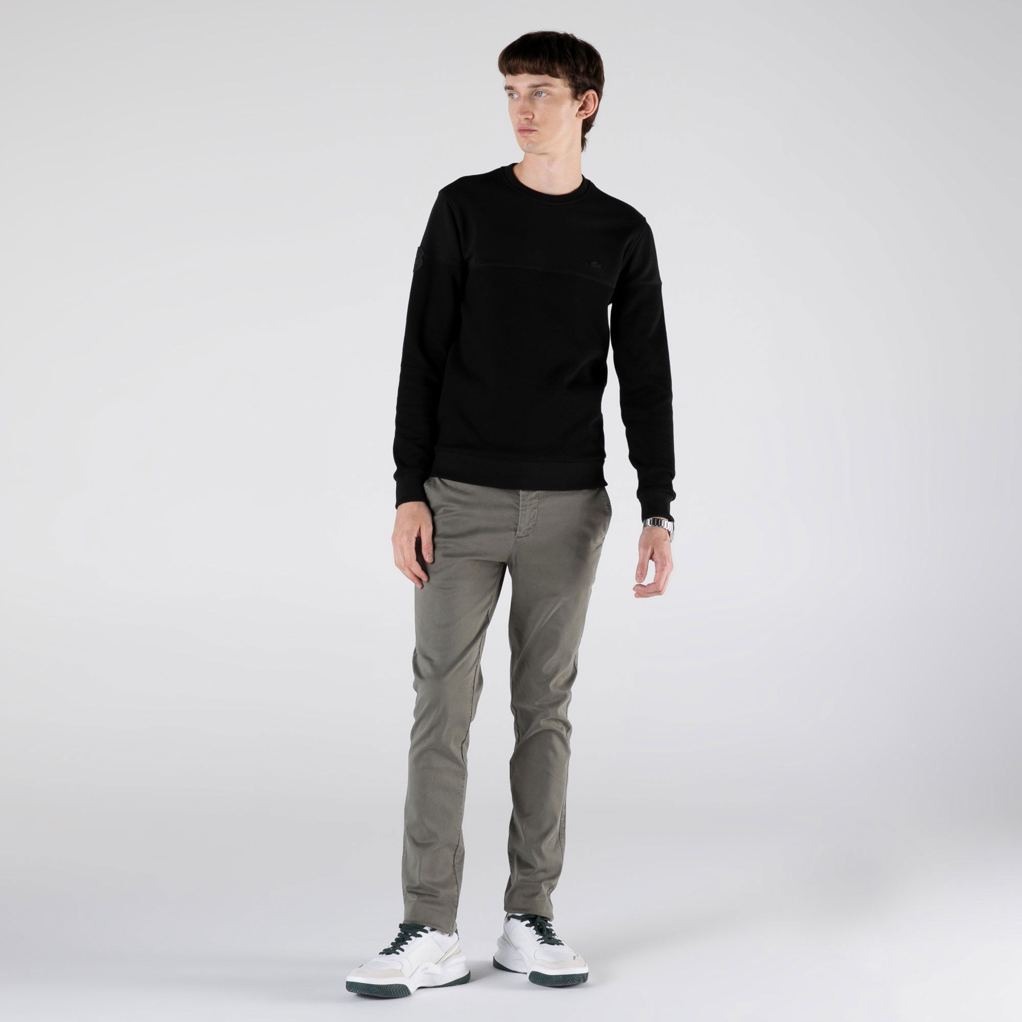 Lacoste Erkek Regular Fit Uzun Kollu Bisiklet Yaka Renk Bloklu Siyah Sweatshirt