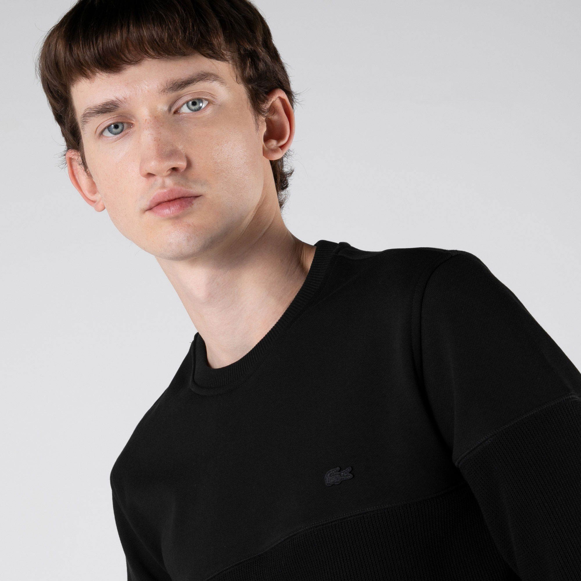 Lacoste Erkek Regular Fit Uzun Kollu Bisiklet Yaka Renk Bloklu Siyah Sweatshirt