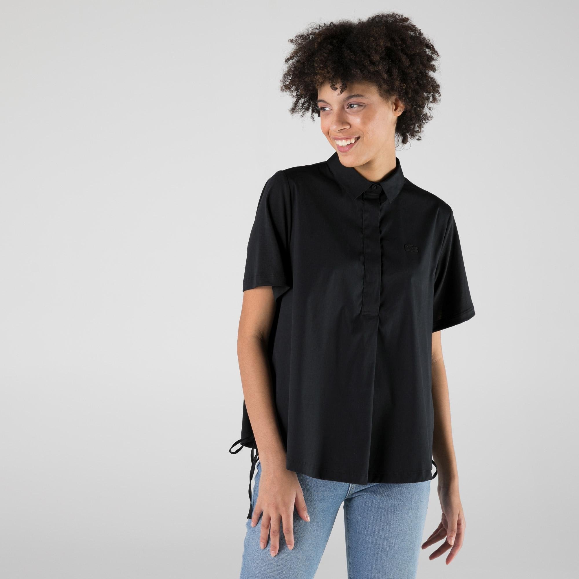 Lacoste Kadın Loose Fit Kısa Kollu Siyah Gömlek