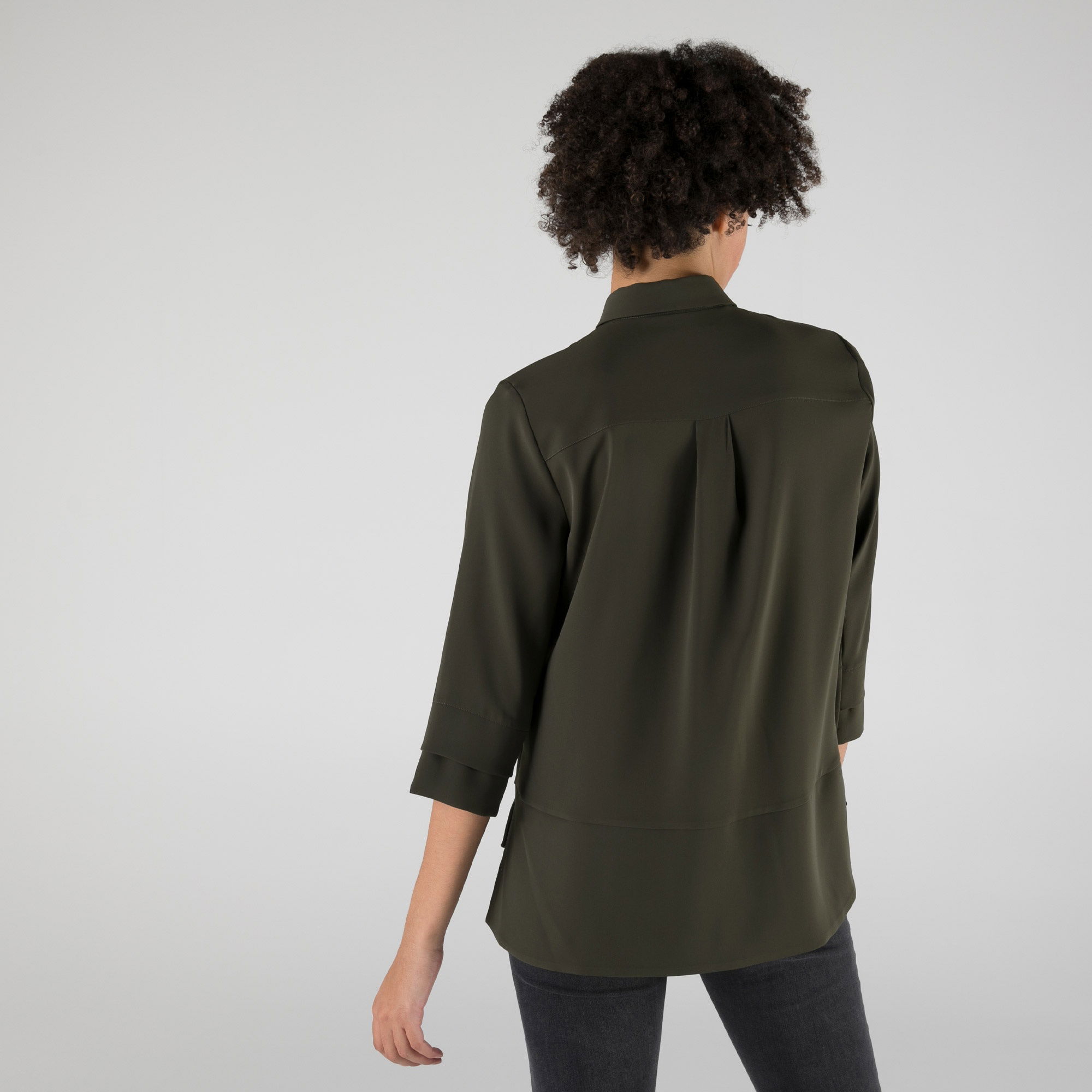 Lacoste Kadın Relaxed Fit Truvakar Kollu Haki Gömlek