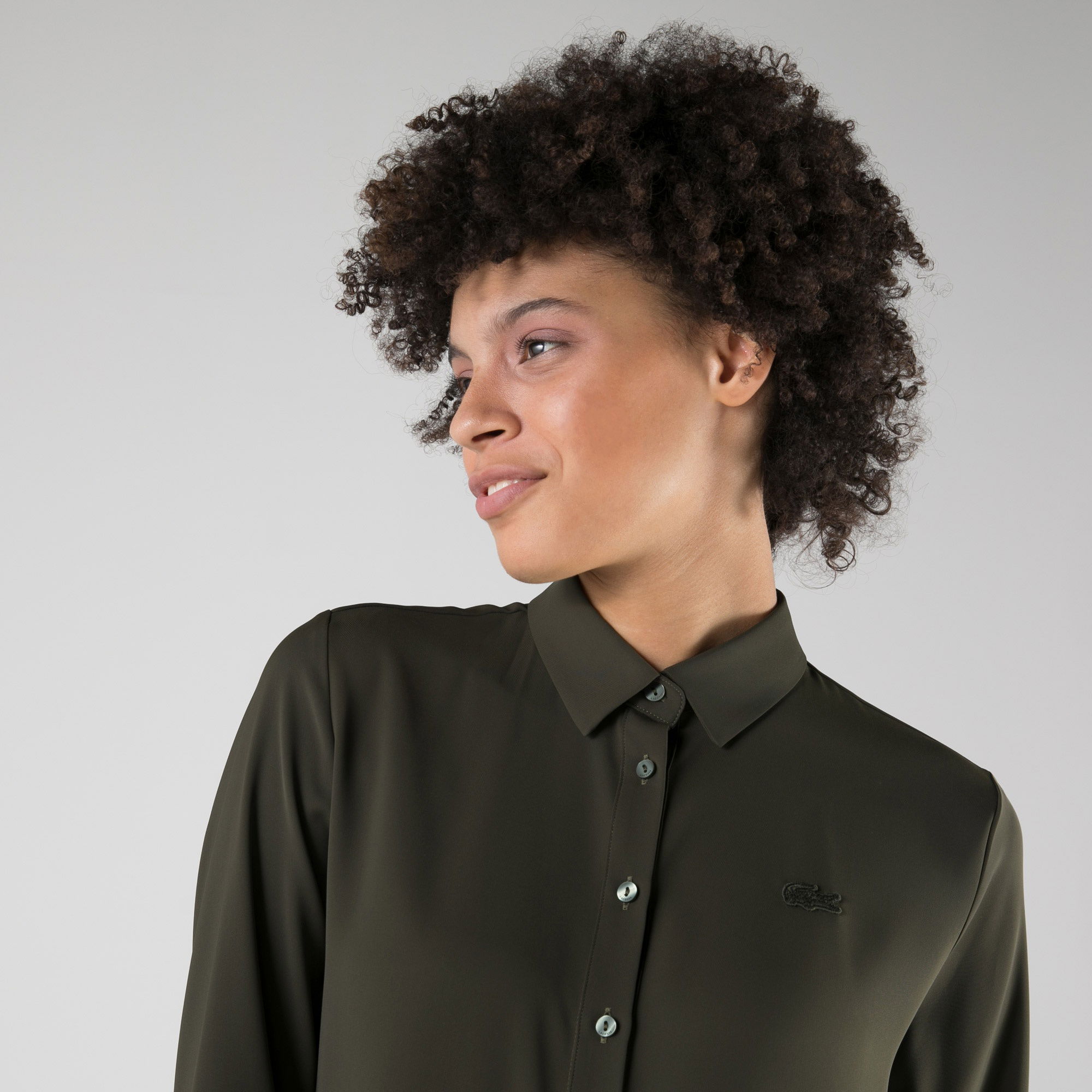 Lacoste Kadın Relaxed Fit Truvakar Kollu Haki Gömlek