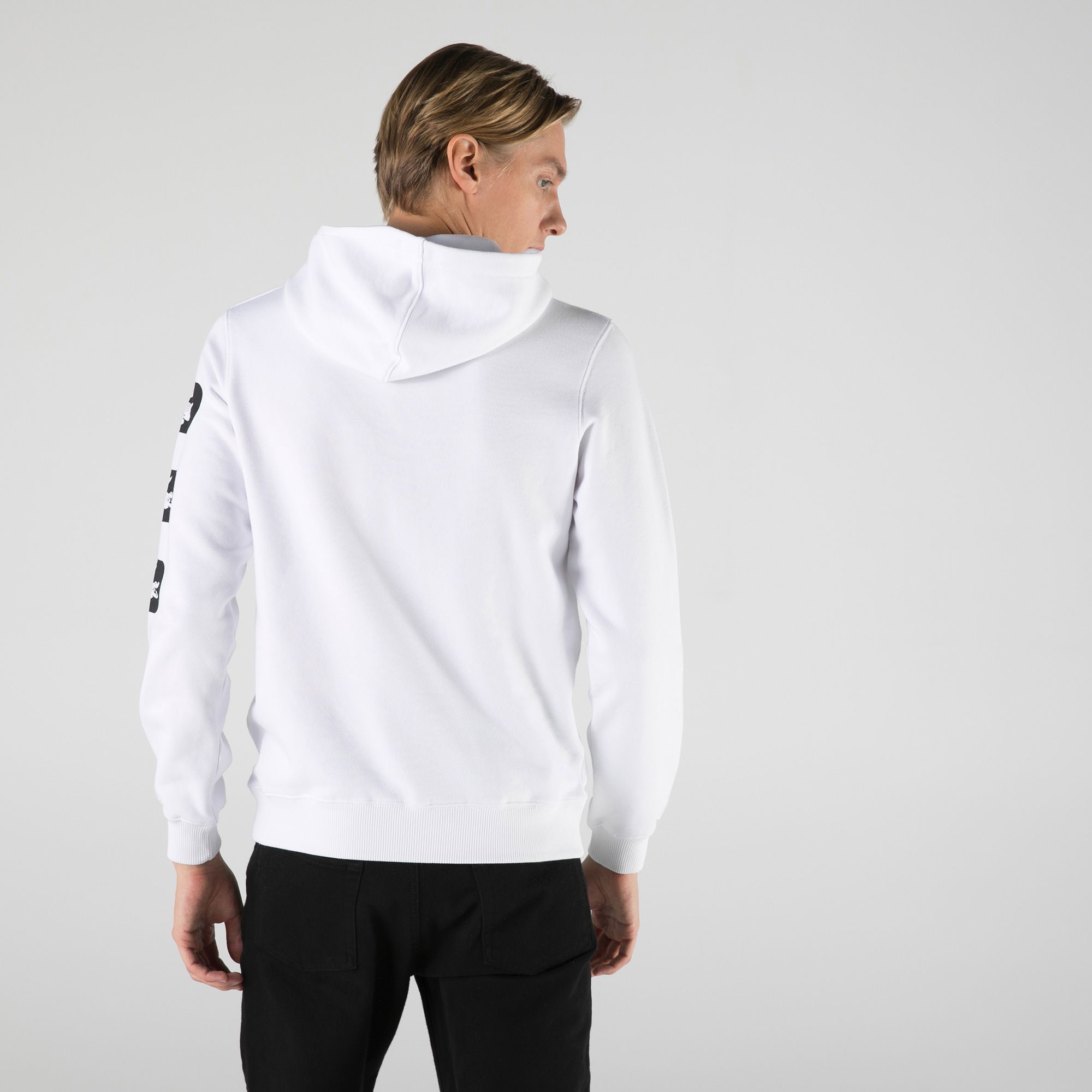 Lacoste Erkek Classic Fit Kapüşonlu Baskılı Beyaz Sweatshirt