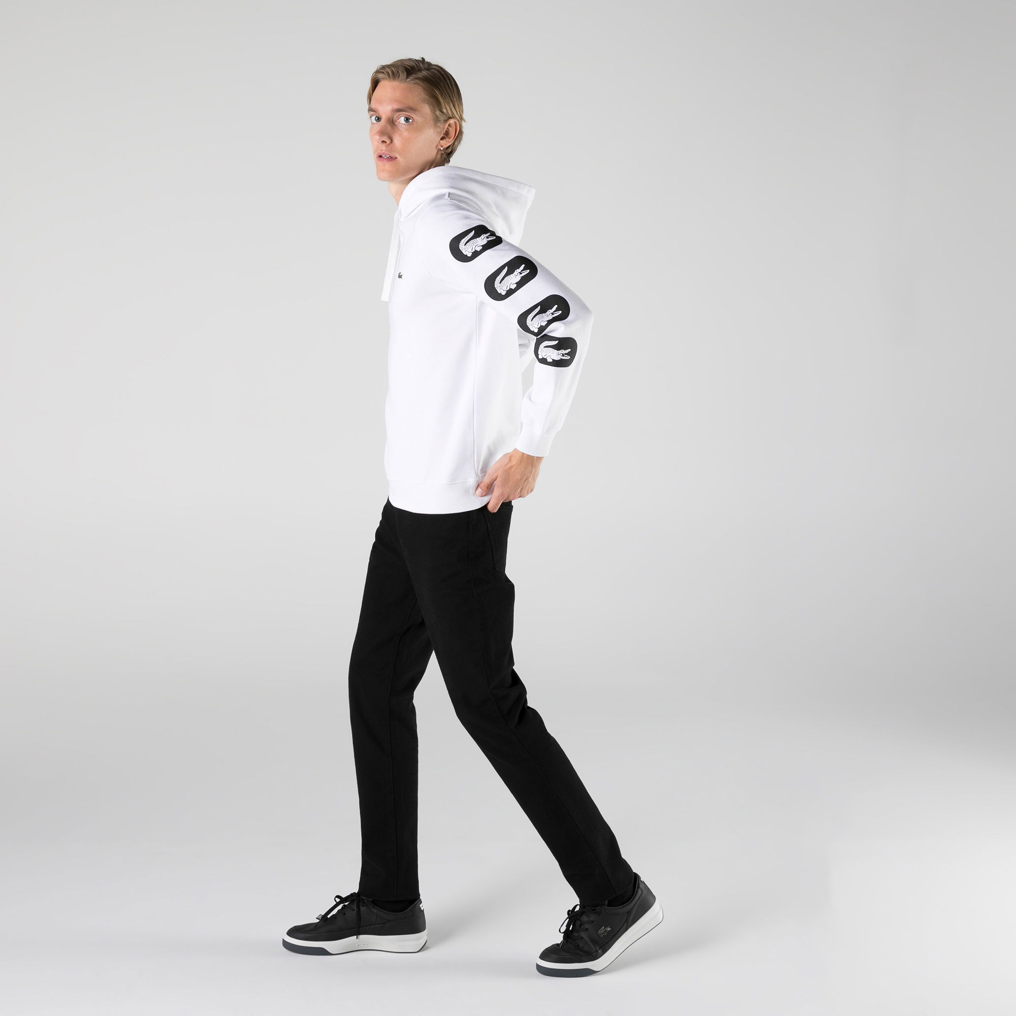 Lacoste Erkek Classic Fit Kapüşonlu Baskılı Beyaz Sweatshirt