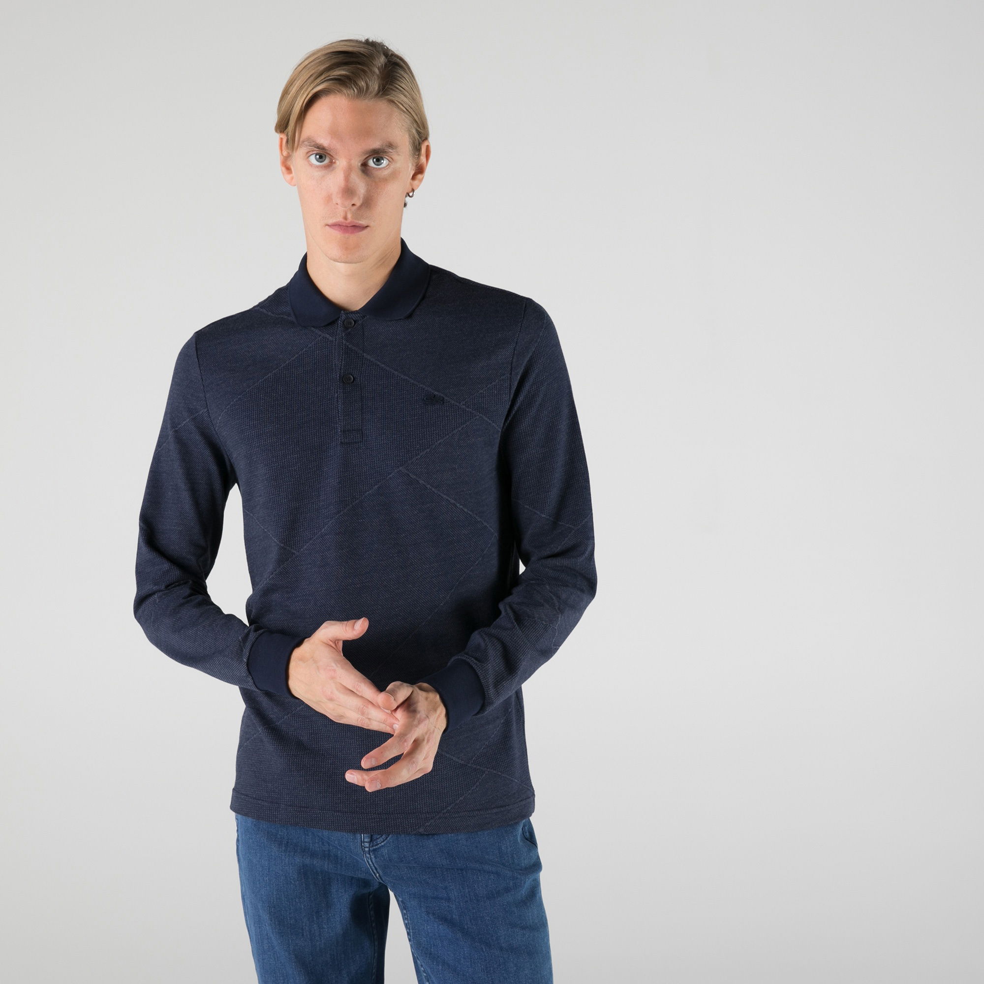 Lacoste Erkek Regular Fit Uzun Kollu Desenli Lacivert Polo