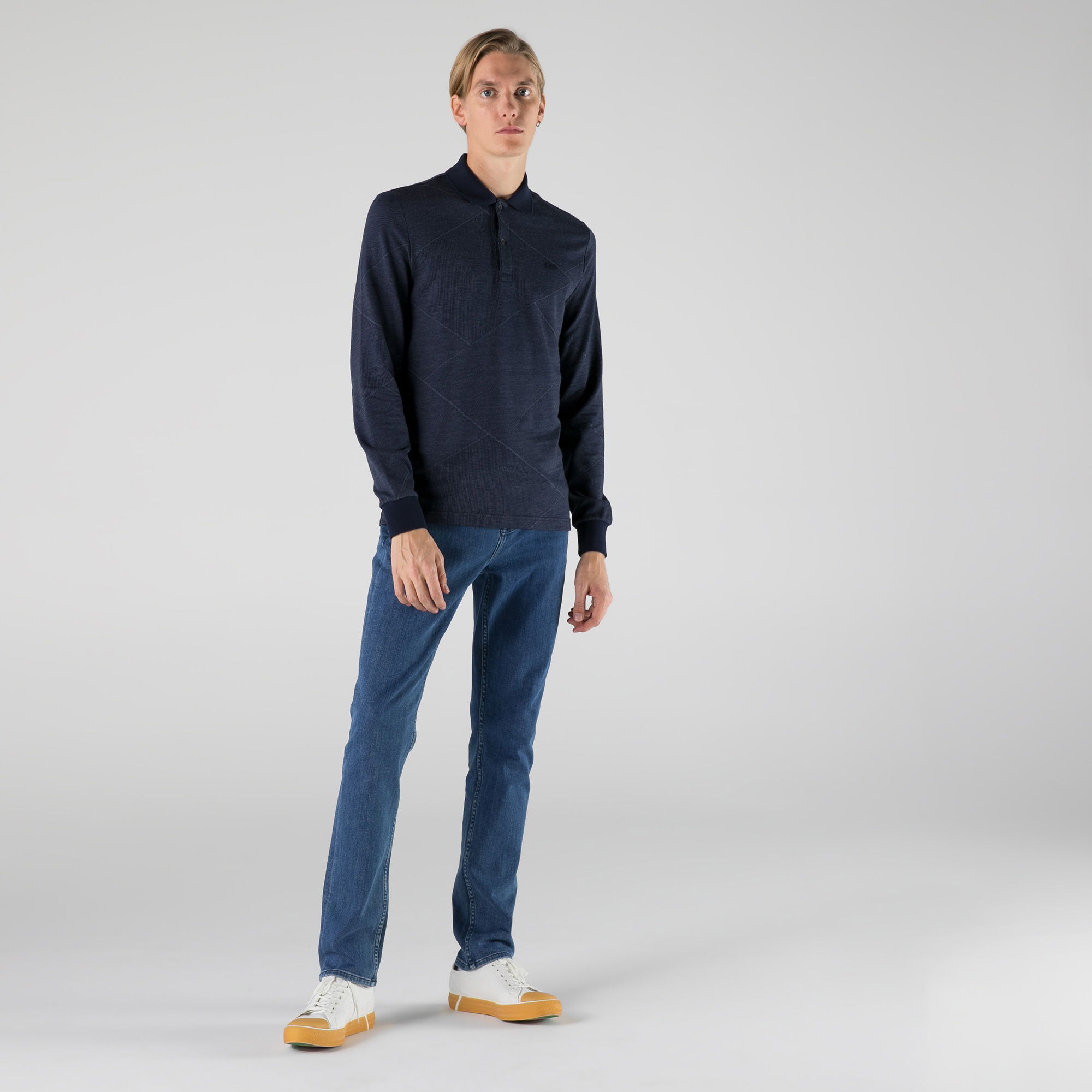 Lacoste Erkek Regular Fit Uzun Kollu Desenli Lacivert Polo