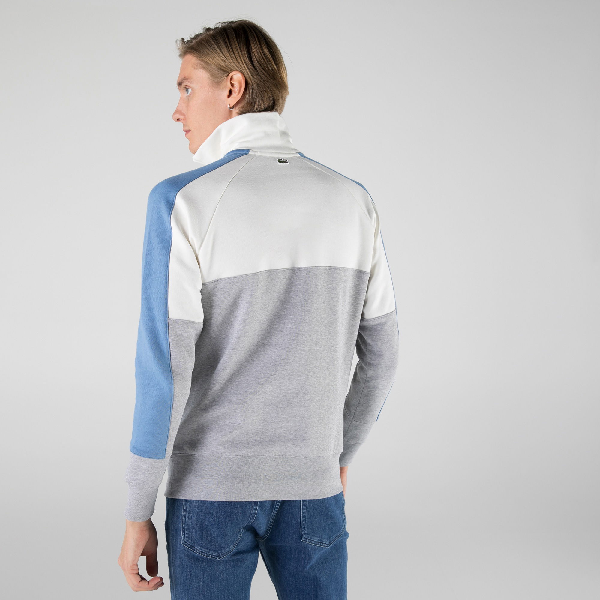 Lacoste Erkek Regular Fit Yarım Fermuarlı Renk Bloklu Beyaz Sweatshirt