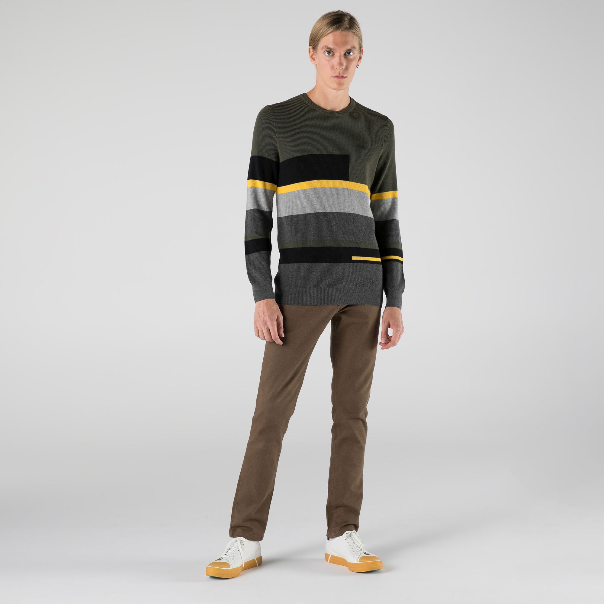 Lacoste Erkek Regular Fit Bisiklet Yaka Çizgili Renkli Kazak