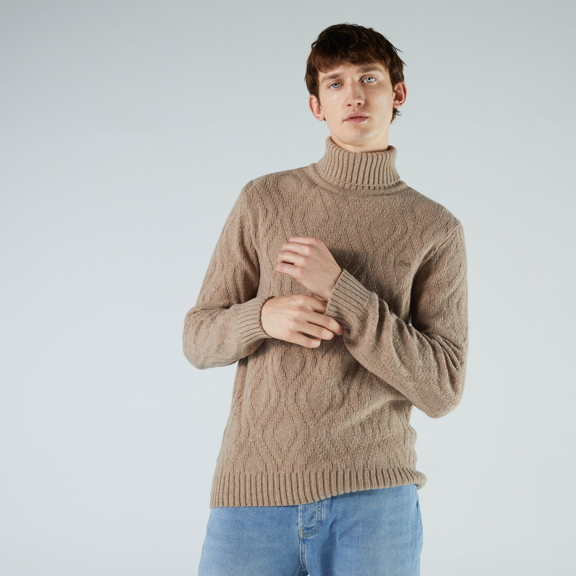 Lacoste Erkek Regular Fit Boğazlı Yaka Bej Kazak
