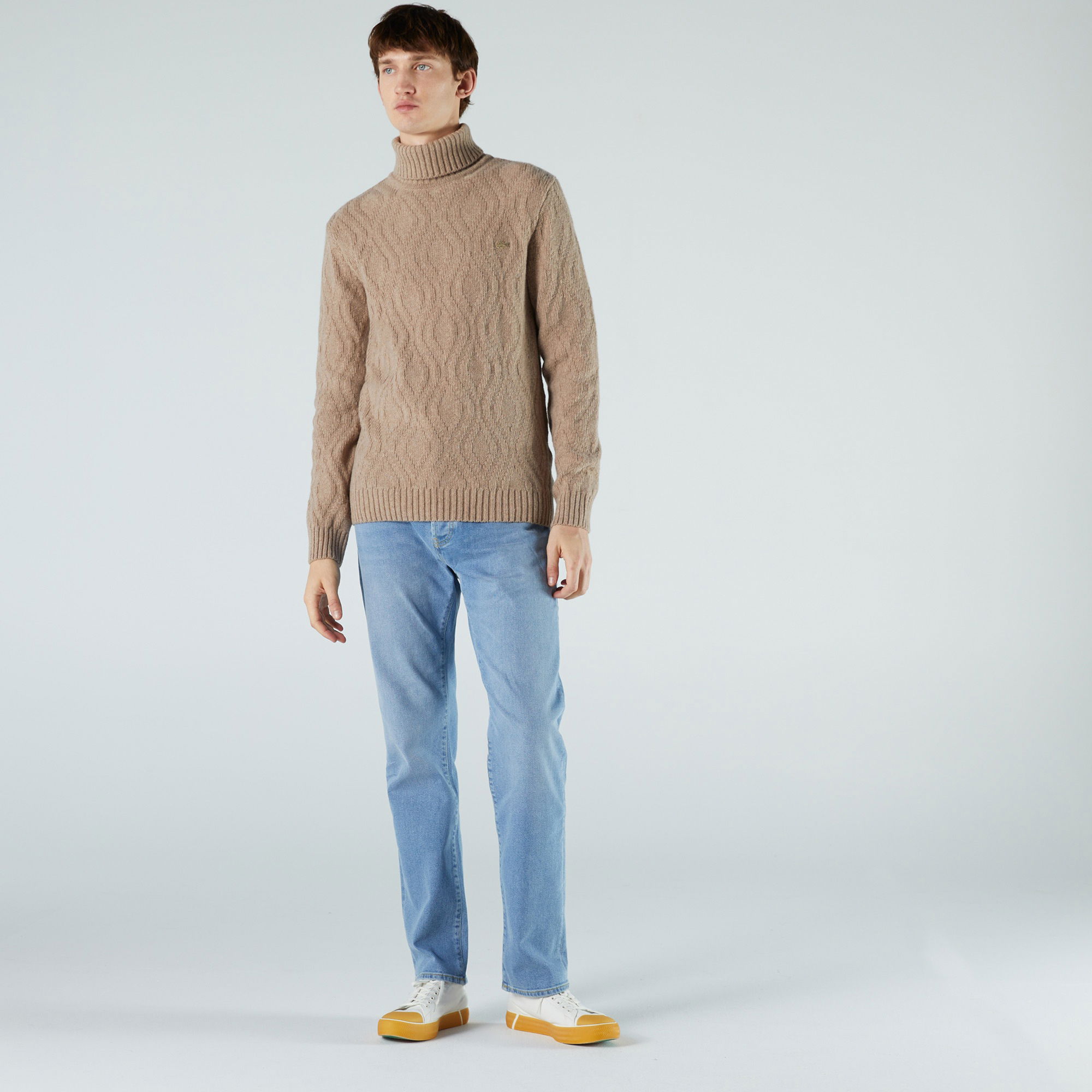Lacoste Erkek Regular Fit Boğazlı Yaka Bej Kazak