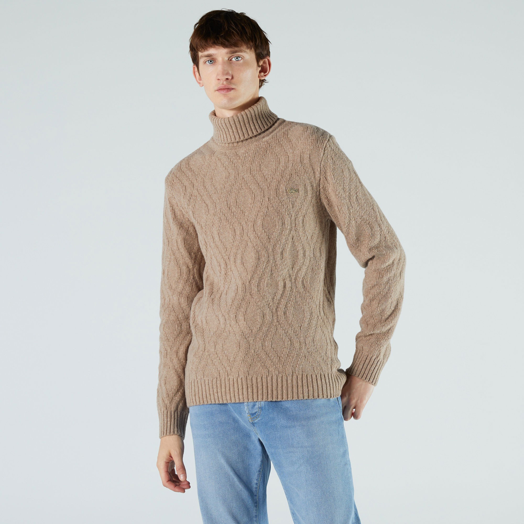 Lacoste Erkek Regular Fit Boğazlı Yaka Bej Kazak
