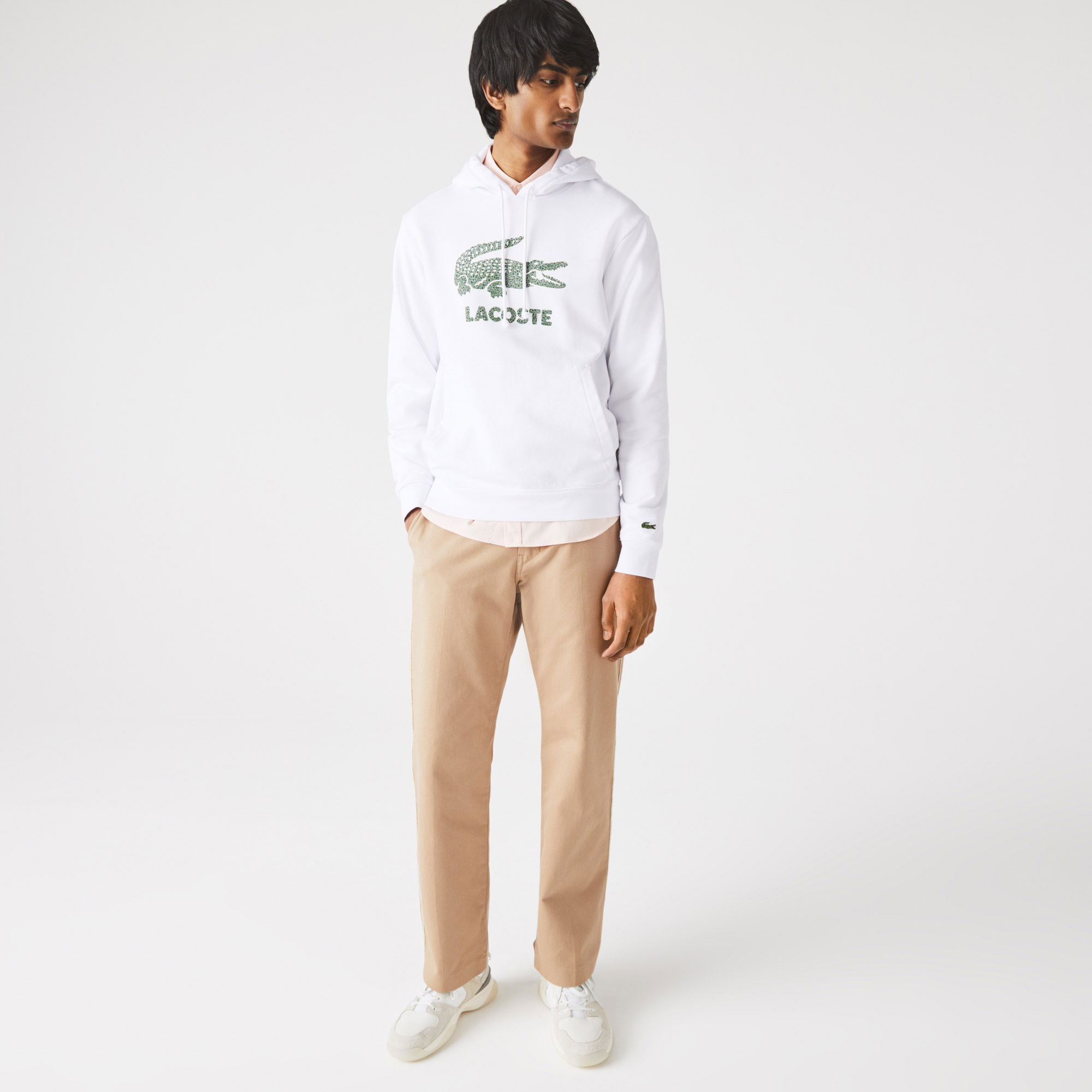 Lacoste Erkek Classic Fit Kapüşonlu Baskılı Beyaz Sweatshirt