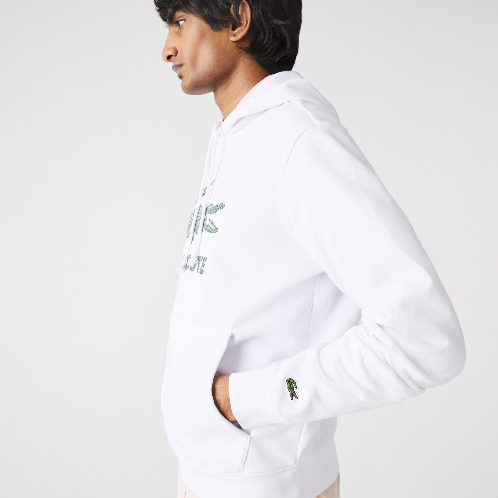 Lacoste Erkek Classic Fit Kapüşonlu Baskılı Beyaz Sweatshirt